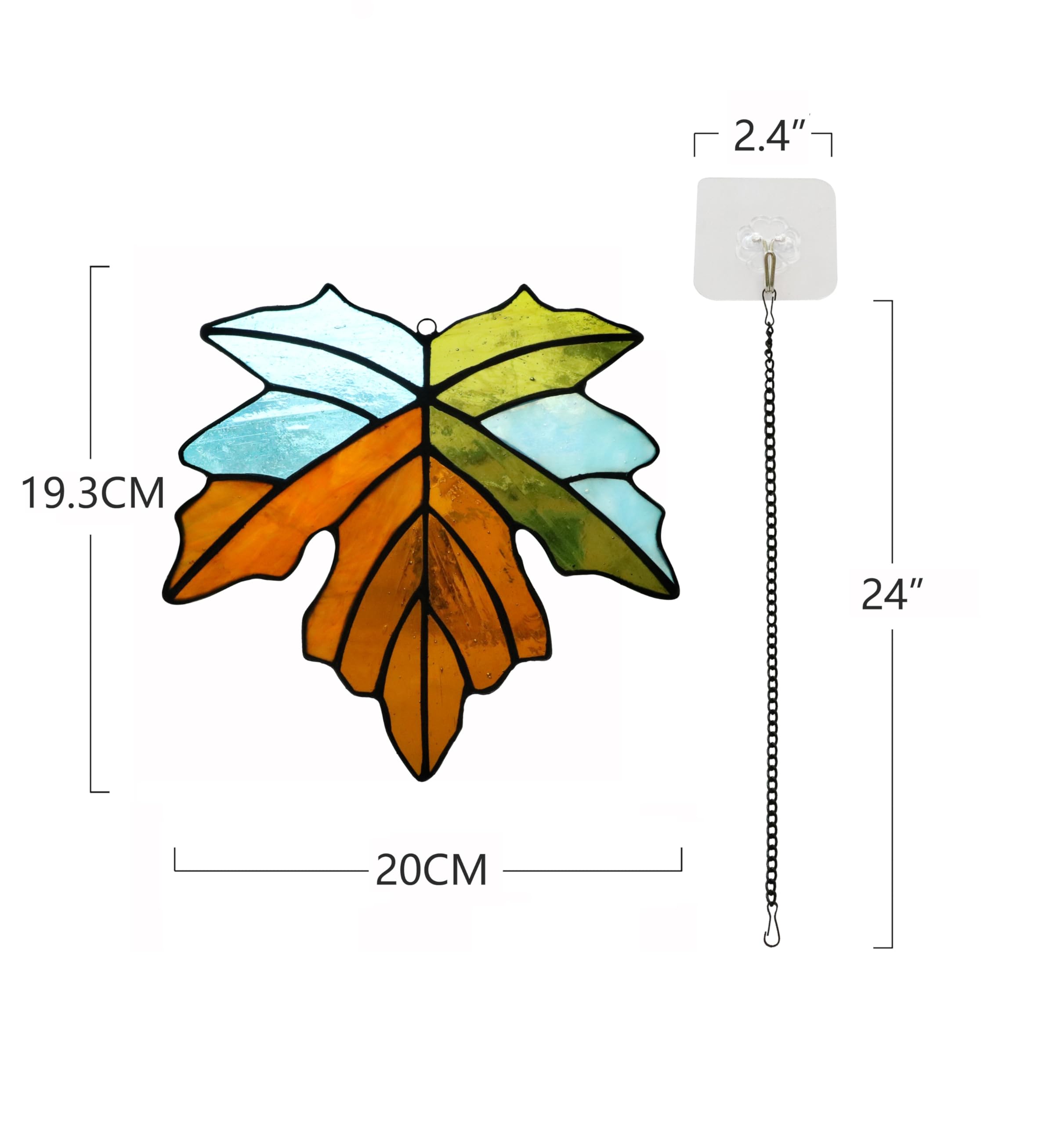 Blätter Buntglas-Fenster zum Aufhängen für Fenster mit Metallkette, Sonnenfänger, bunte Blätter, Ornament, Glas, Geschenk für Naturpflanzenliebhaber (Ahornblatt)