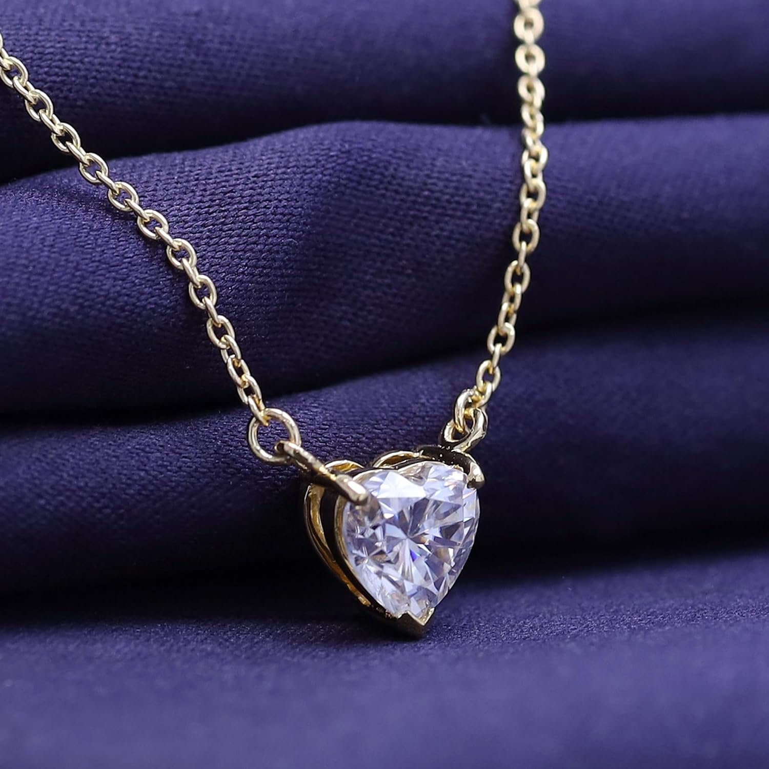 Heart Pendant Necklace for Women, 6.5MM to 9MM Lab Created Moissanite Solitaire Pendant Necklace in 14K Gold Plated Sterling Silver Jewelry for Women