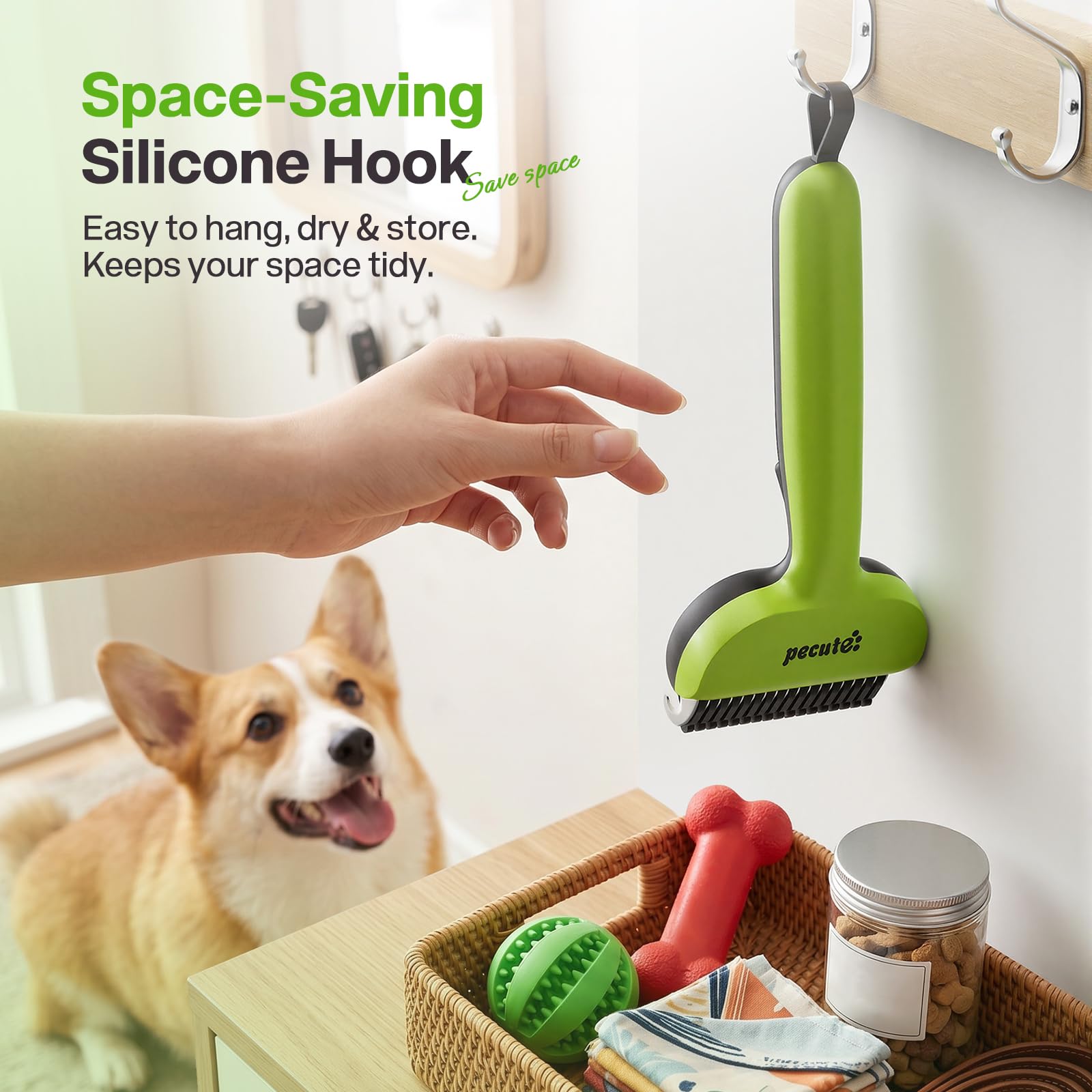 pecute Spazzola per Cani Gatti Pelo Lungo, Pettine Professionale con Pettine in Acciaio Inossidabile, Togliere Pelo Morto e Nodi, Sottopelo Cardatore per Cane Pelo Lungo Gatti(Verde)