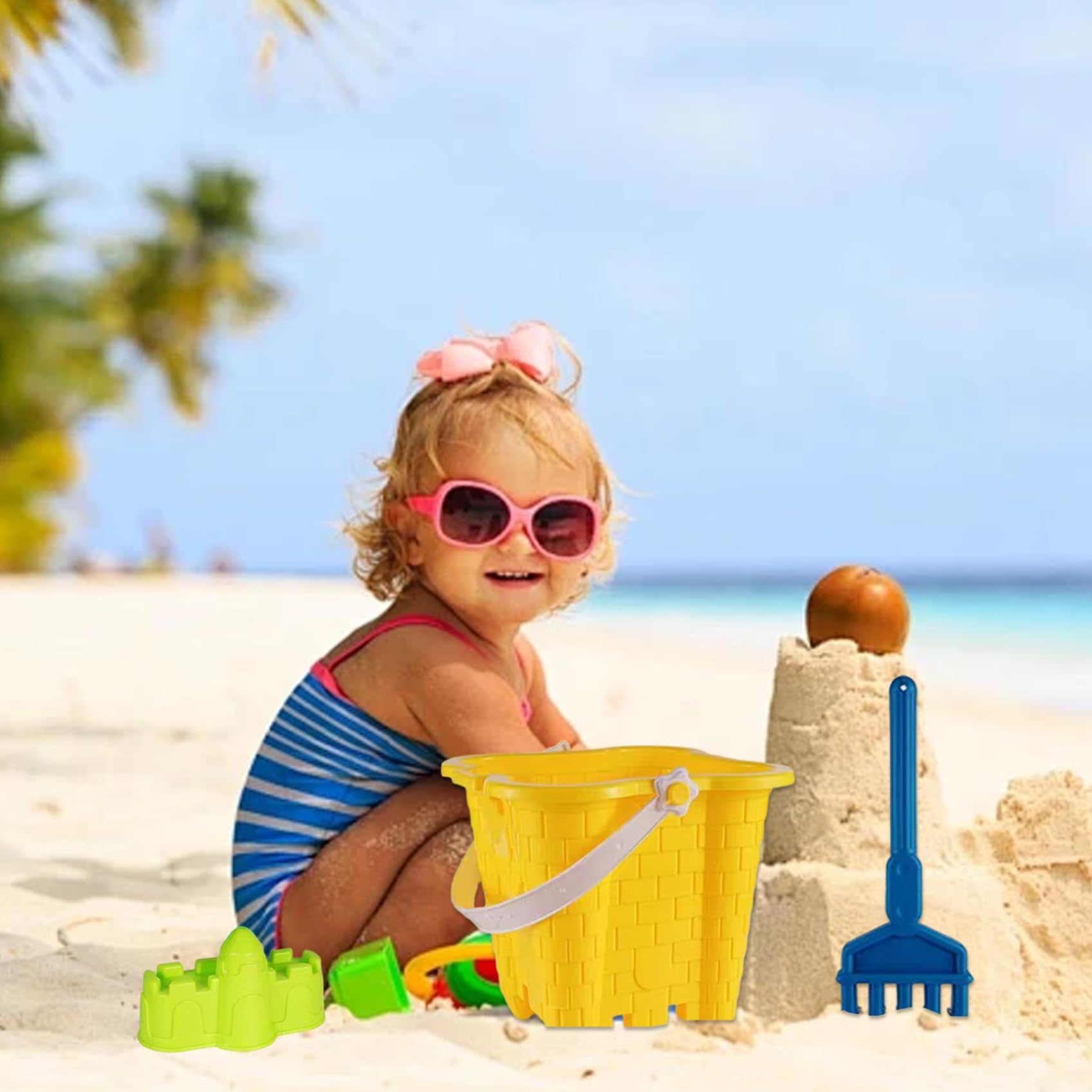 Sandburg-Bauset, Sandspielzeug, inklusive Eimer, Schaufeln und Burgformen, tragbares Strandspielzeug für Mädchen und Jungen