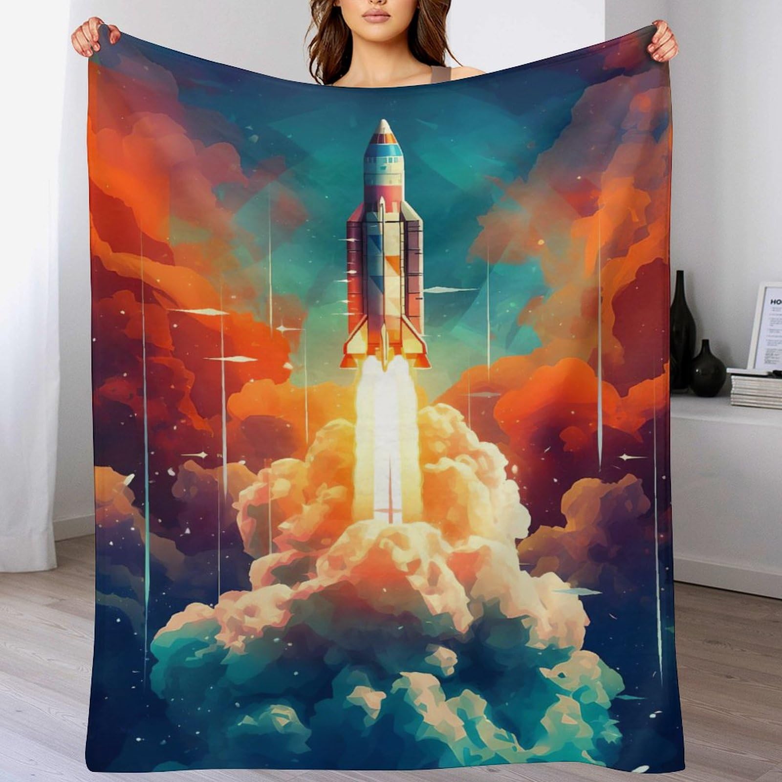 Couverture fusée 140x180 cm en polaire de flannel pour lit d'enfant
