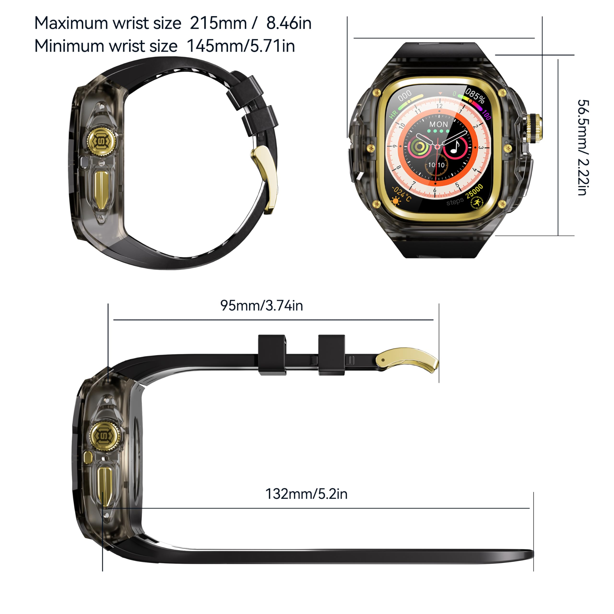 Wytrzymałe etui z paskiem kompatybilne z Apple Watch Ultra 3/2/1 49 mm, [Obsługiwana funkcja EKG] Metalowa osłona ochronna zderzaka z mechanizmem zatrzaskowym jednym kliknięciem, pasek