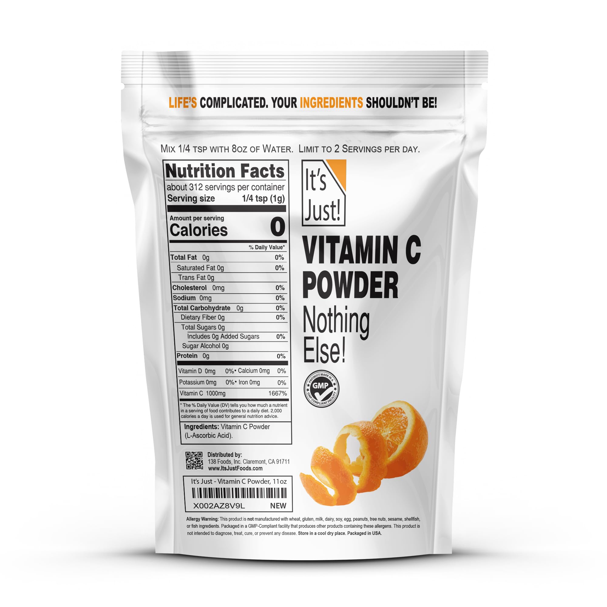 It's Just! - Vitamin C Powder, 100% L-Ascorbic Acid, Food Grade, 11oz — Amazon image 2
