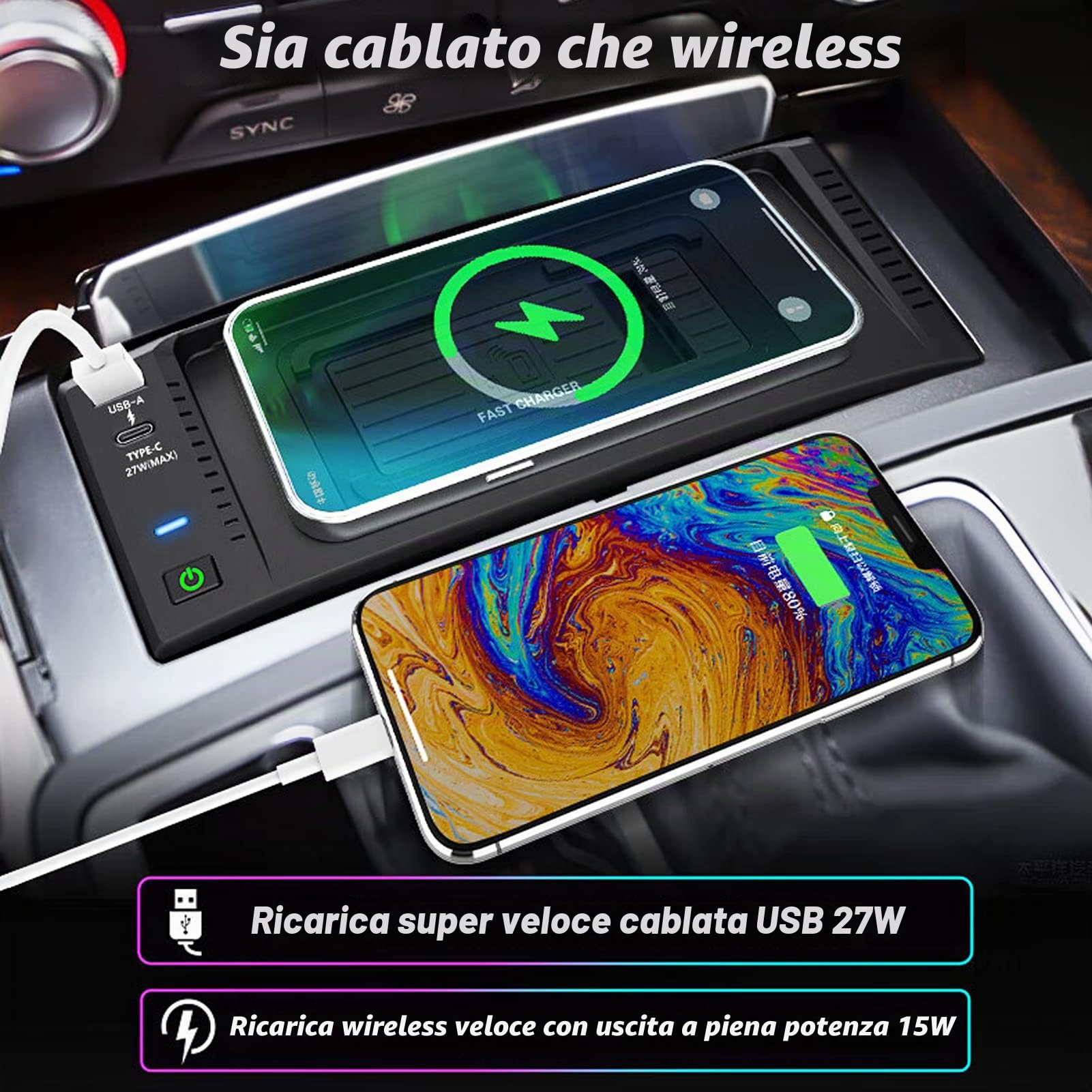 Nuovo Aggiornamento Caricatore Per Auto Wireless per Audi A6/A6L/RS6/A7/RS7/S6,Tappetino Ricarica Wireless Veloce 15W,Caricabatterie Wireless Console Centrale Funziona Con Telefoni Abilitati QI
