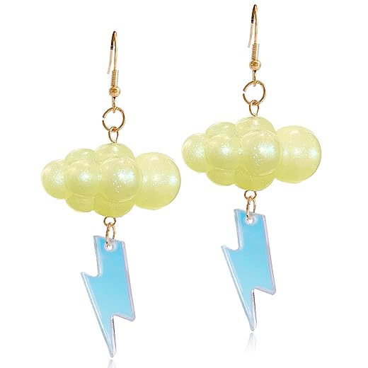 Brincos de gota únicos fofos feitos à mão brilhantes grandes de resina 3D branca nuvem branca pendurados personalizados brincos de gancho de relâmpago acrílico criativo para mulheres meninas declaração clima joias presentes