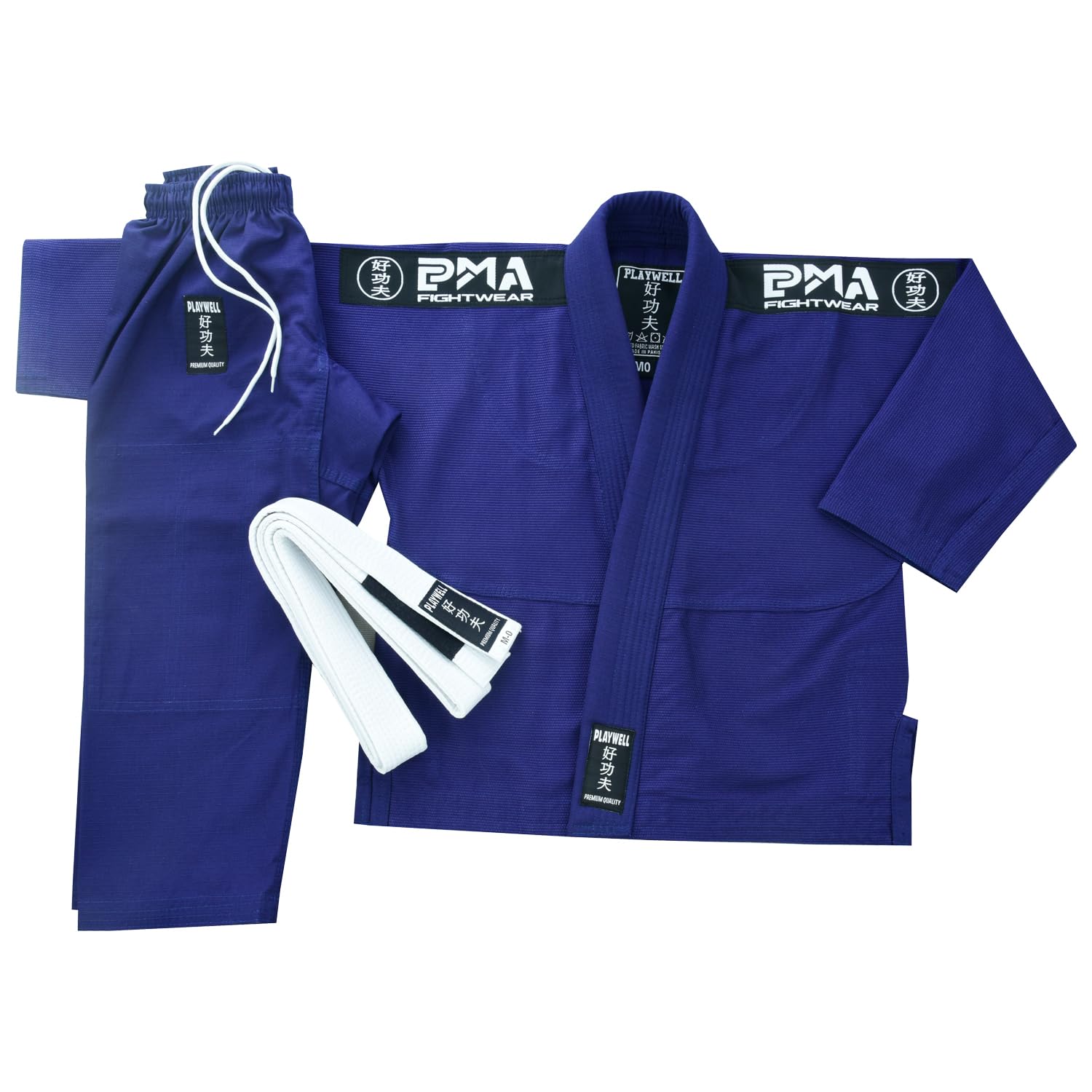 Playwell Pro Kids BJJ GI Jiu Jitsu Uniform Suit (Comes with Free Childrens Ju Jitsu White Belt) - Navy Blue (M00)