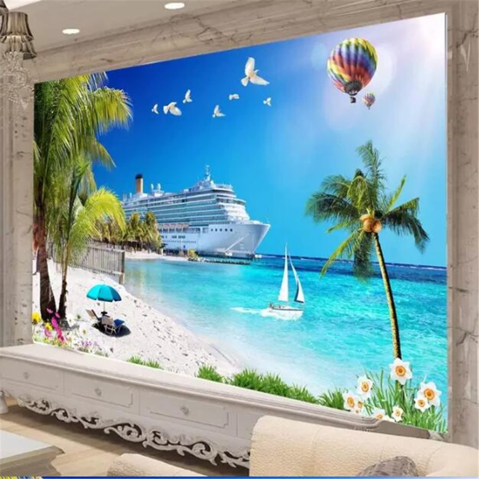 Tapeta ścienna palmy i statki szer. 200 x wys. 140 cm mural ścienny 3D tapeta naklejki do salonu sypialni niesamoprzylepne