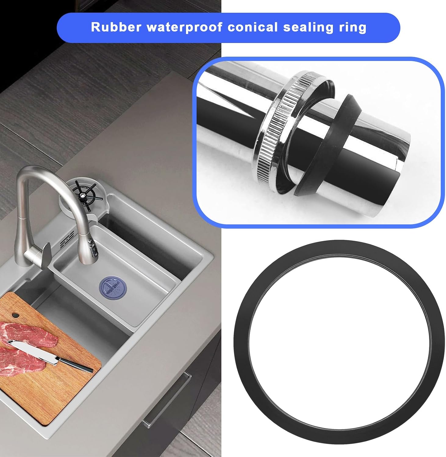 ECSiNG 5PCS Tapered Waste Trap Washer Repair Compression Seal Rubber Outlet Washers for 1 1/2" Sealing Joints & Pipes Kitchen Flush Pipes Garden And Outdoor Water Pipes