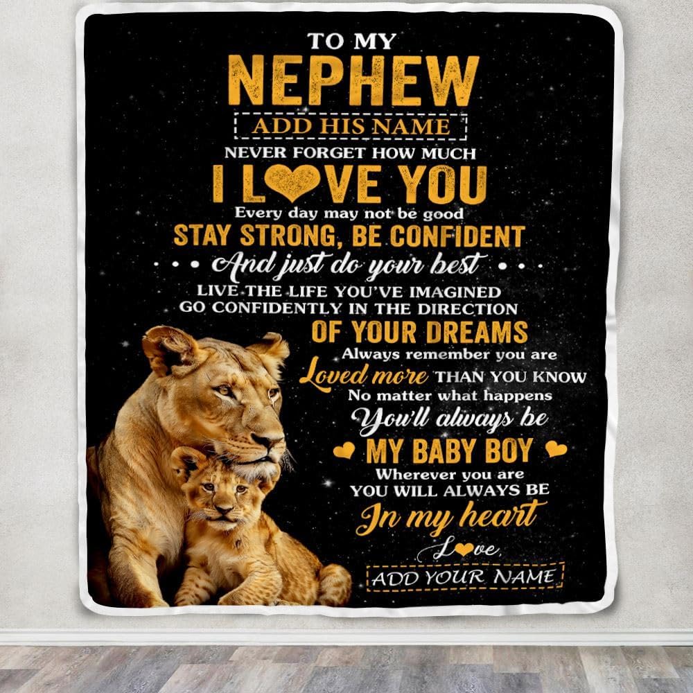 Personalized to My Nephew Blanket from Aunt Uncle Auntie Letter Mail to Nephew Gifts Happy Birthday Gifts Christmas Custom Name Fleece Throw Blanket (50 x 60 in Youth Size)
