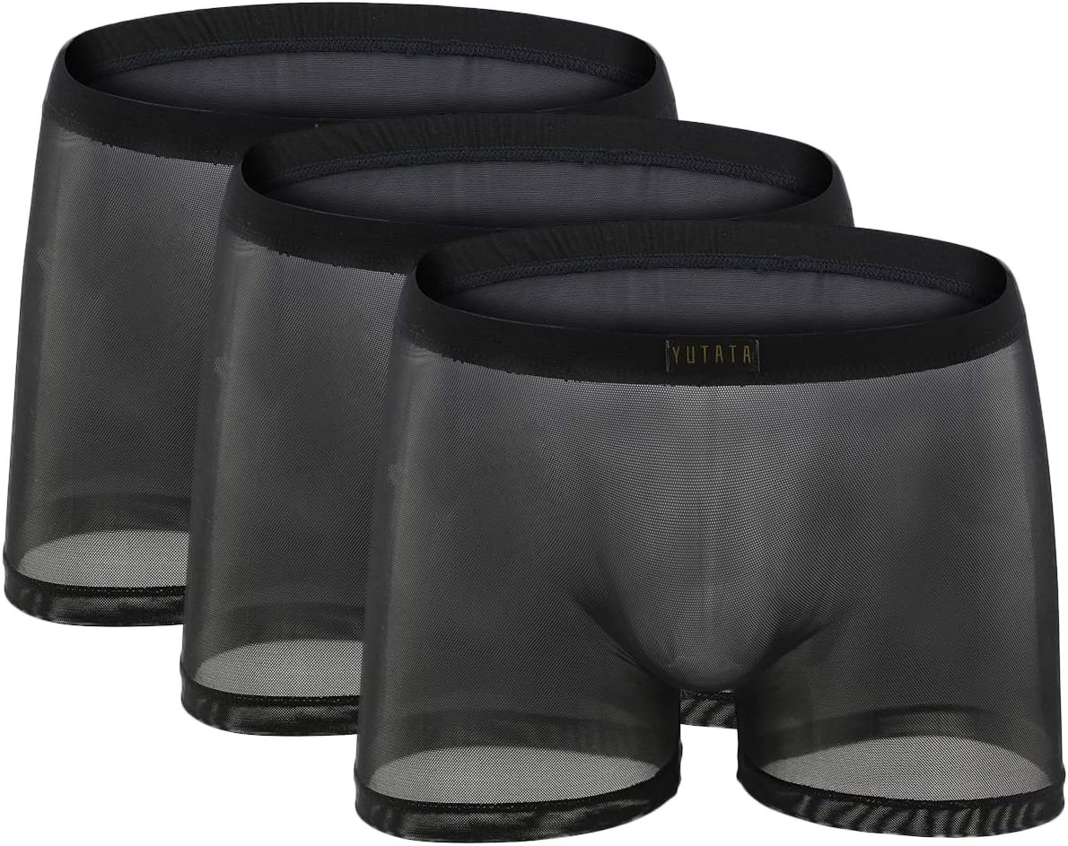 Men's See Through Shorts Transparent Boxer Briefs Mesh Breathable Underwear