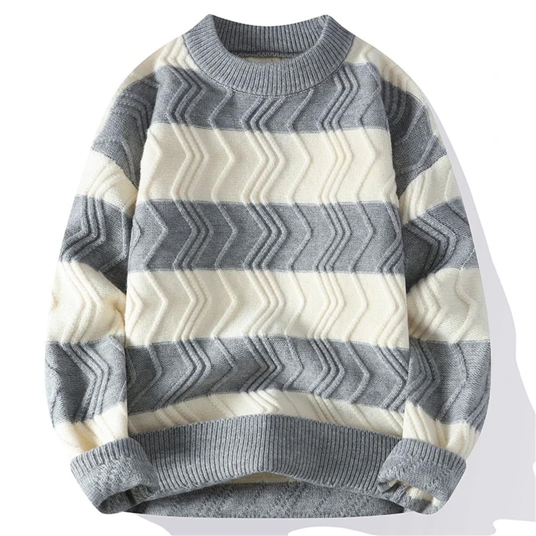 Maglione natalizio da uomo con scollo rotondo a righe maglione spesso caldo maglione allentato