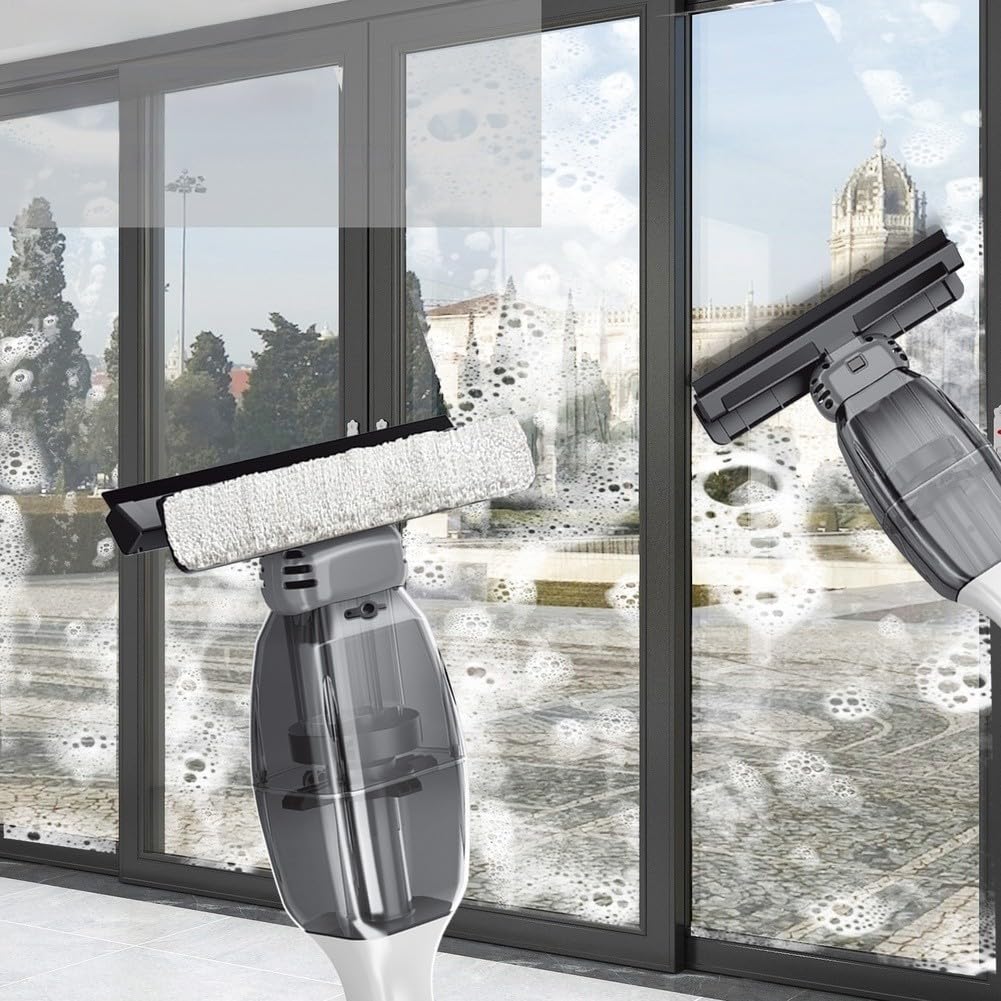 Aspirador eléctrico para ventana con recargable | Escobilla de goma y absorbente de agua 3 en 1, succión de 3000 Pa, mango extensible de 145 cm para condensación y vidrio