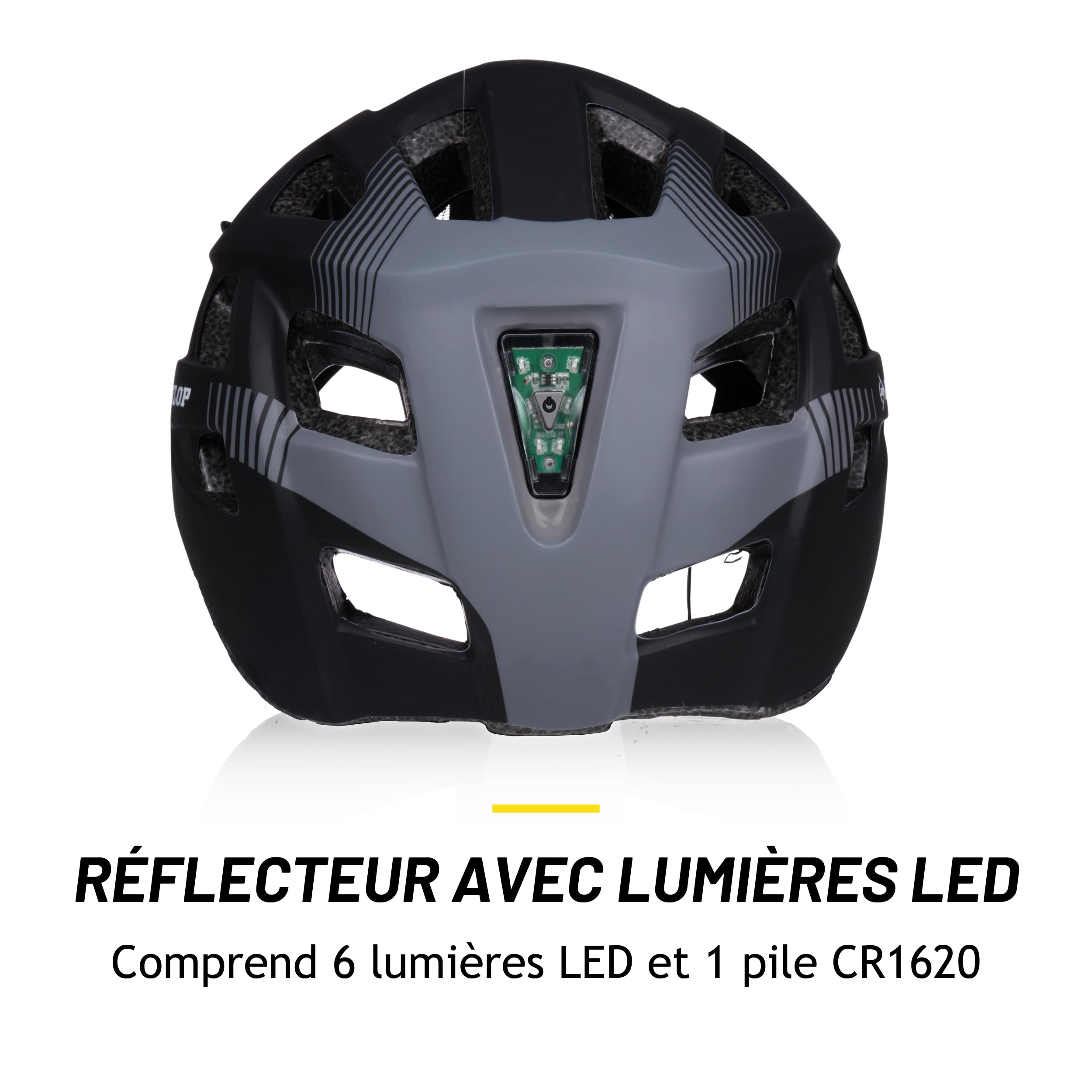 Casque Vélo Lumière LED Réglable 55-58 CM Noir