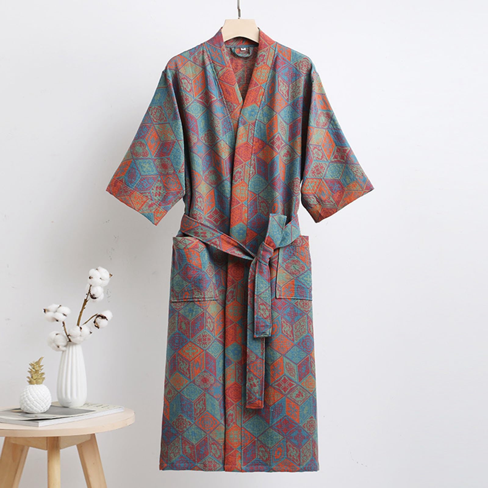Accappatoio Microfibra Uomo, Robe Kimono Japonaise Pigiama Lungo Yukata Accappatoio Vestaglia Da Notte Pigiama Estate Biancheria Da Notte Sleepwear Vestaglia Uomo Ccappatoio Microfibra Tasche Cintura