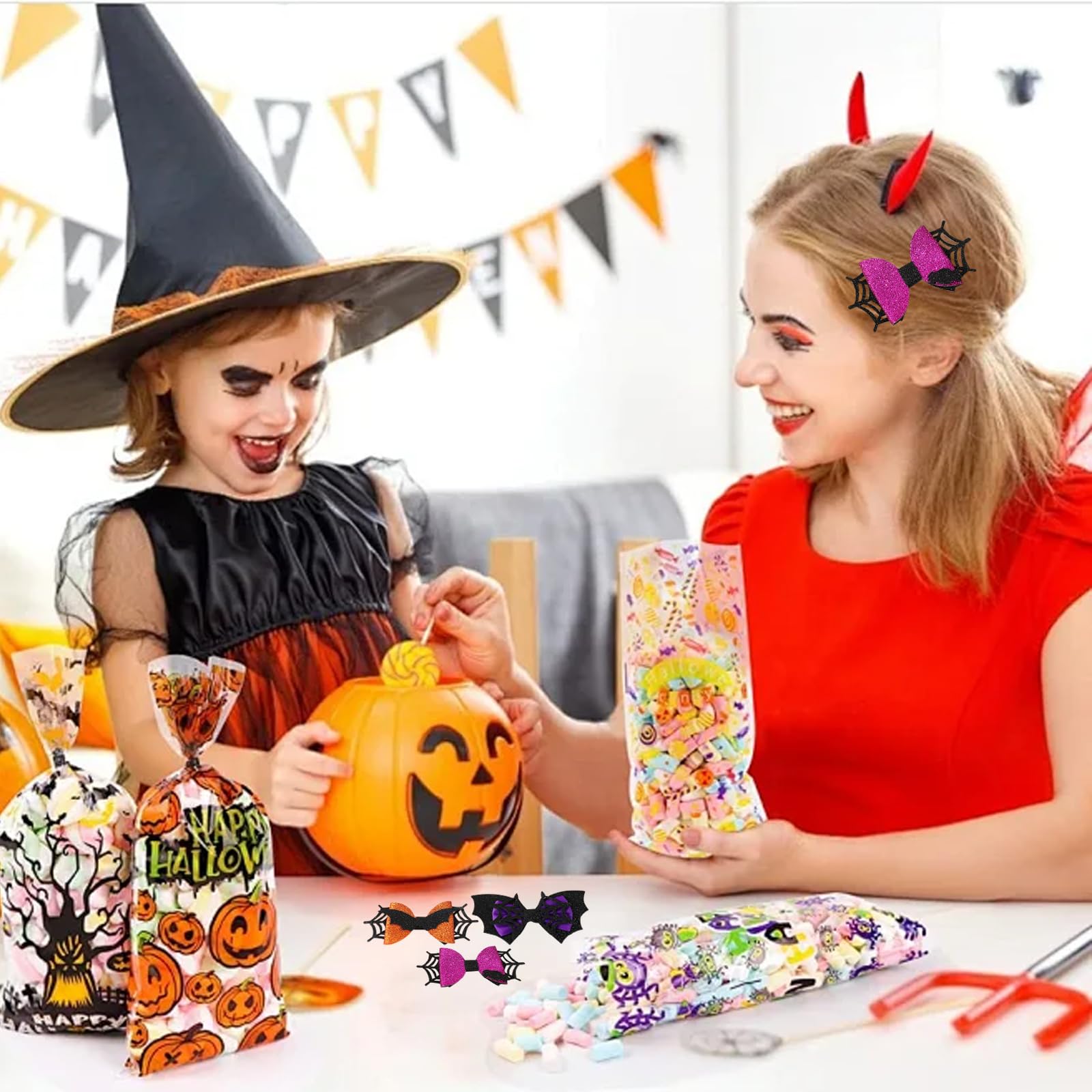 KASESSS Halloween 6Pcs SpiderHair Clips, BatHair Clips, Pumpkin Bows, Cute Halloween Hair Accessories for Kids & Adults - Image 3