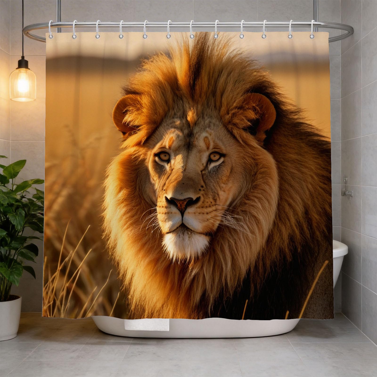 Hongduo 3D Lion Shower Curtain for Stalls Bathtubs Wildlife Bathroom Decor Shower Curtain Set Polyester Fabric Waterproof 200x200cm/79X79 Inch with Hooks