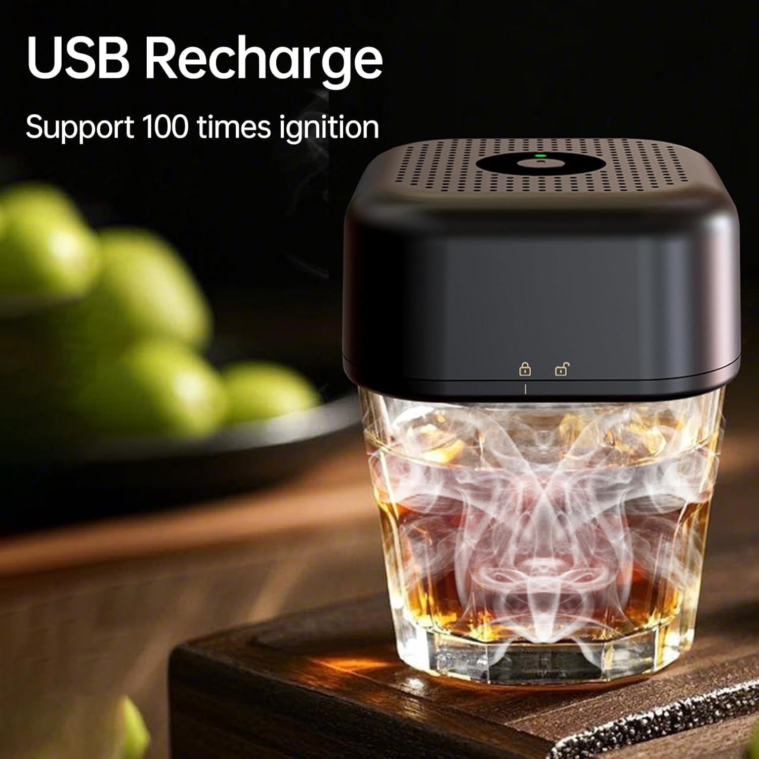 Electric Whiskey Smoker Kit Rechargeable Cocktail Smoking Machine Set with 6 Wood Chips &4 Whiskey Stones for Men Fathers Husbands