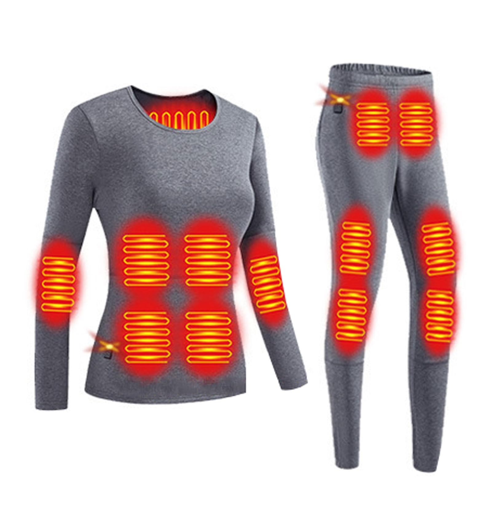 Beheizbare Thermounterwäsche Damen Funktionsunterwäsche Set USB Beheizte Thermowäsche Base Layer Skiunterwäsche Winter Innenfleece mit 28 Zonen Beheizt