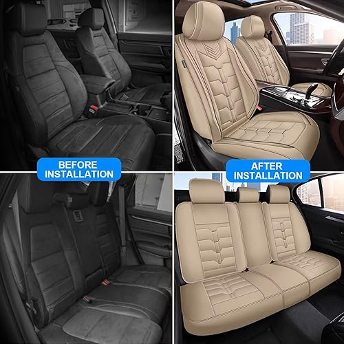 Miniatura 7 de IKABEVEM Fundas de asiento de automóvil para Ford Edge 2007-2024, juego completo de fundas de asiento de piel sintética de 2 filas y 5 asientos,