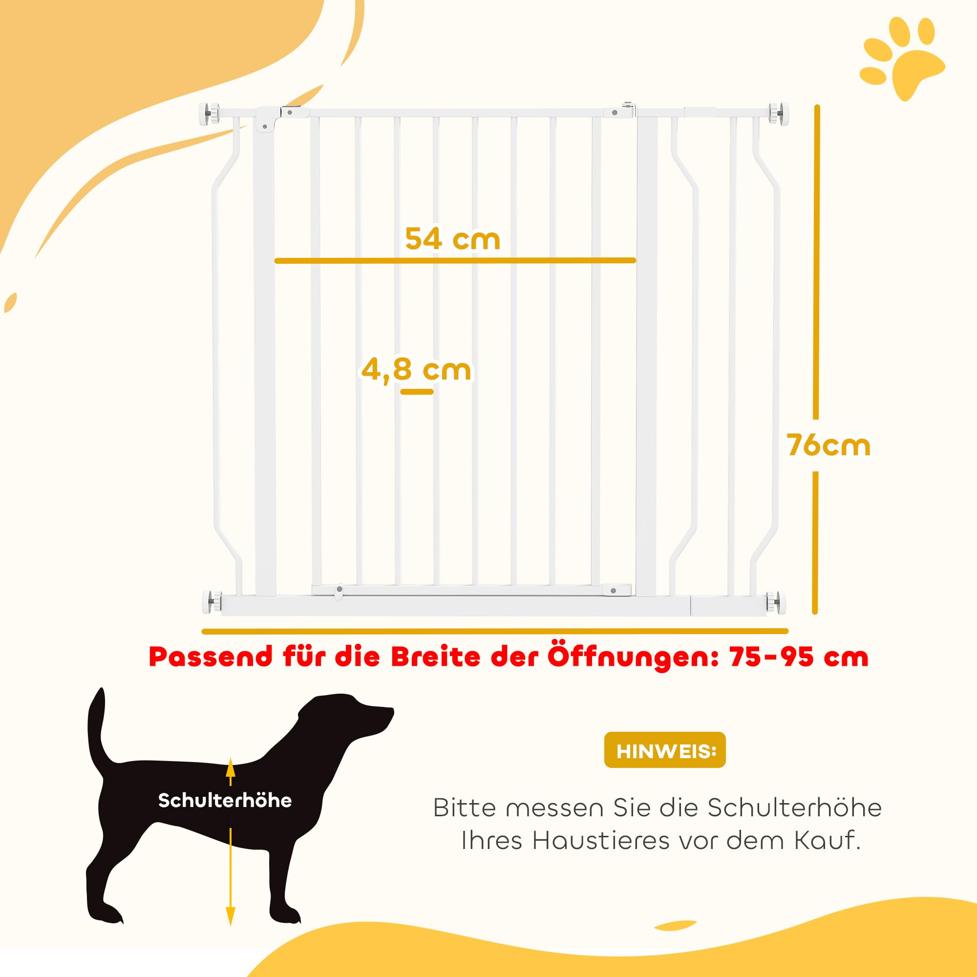 PawHut Türschutzgitter mit 10 cm Verlängerung für 75-95 cm Weiß