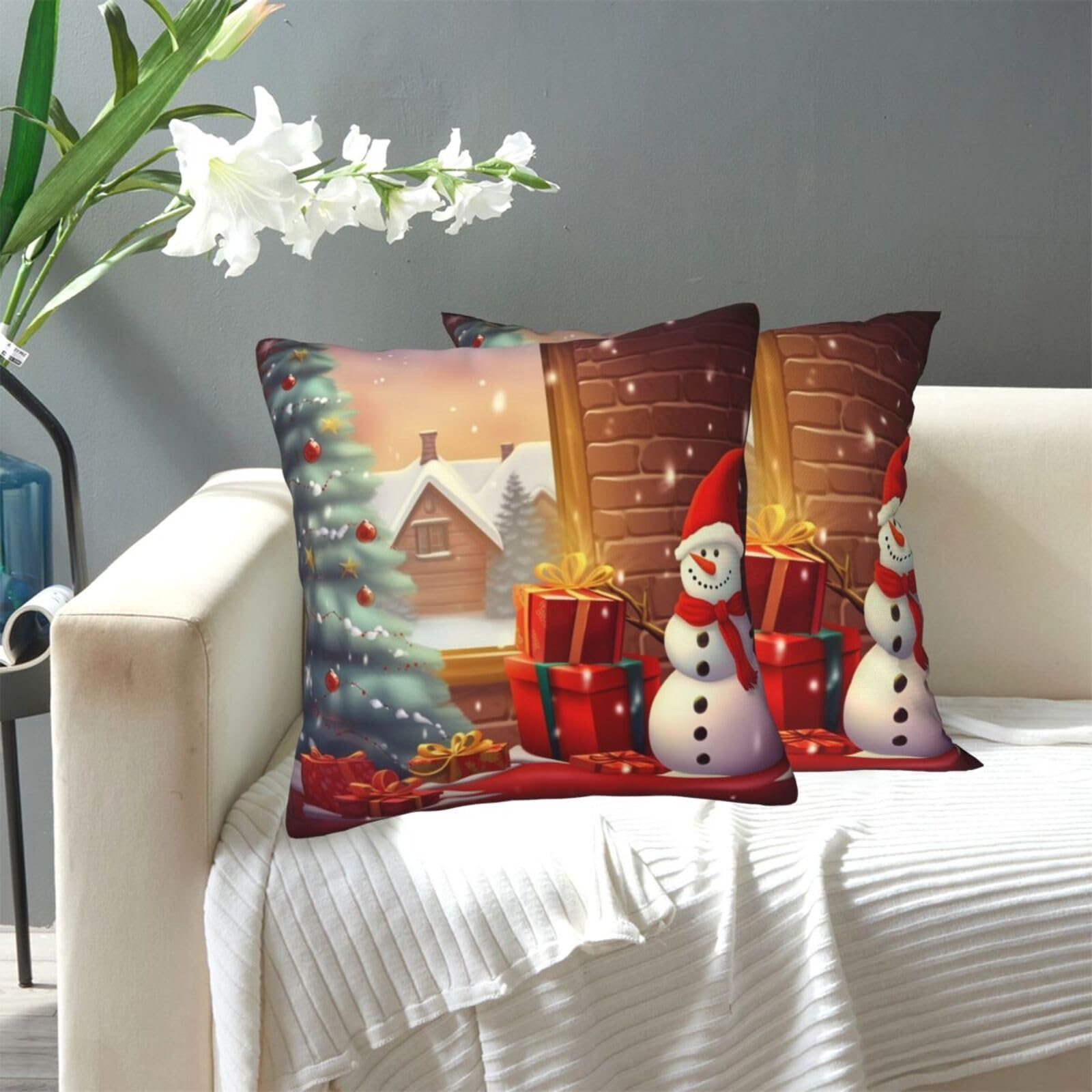 FekiLoot Decorative Throw Pillow Covers Modern Farmhouse Pillowcase Double Sided Cozy Cushion Cover for Sofa Couch Bed 16"X16" Merry Christmas Day