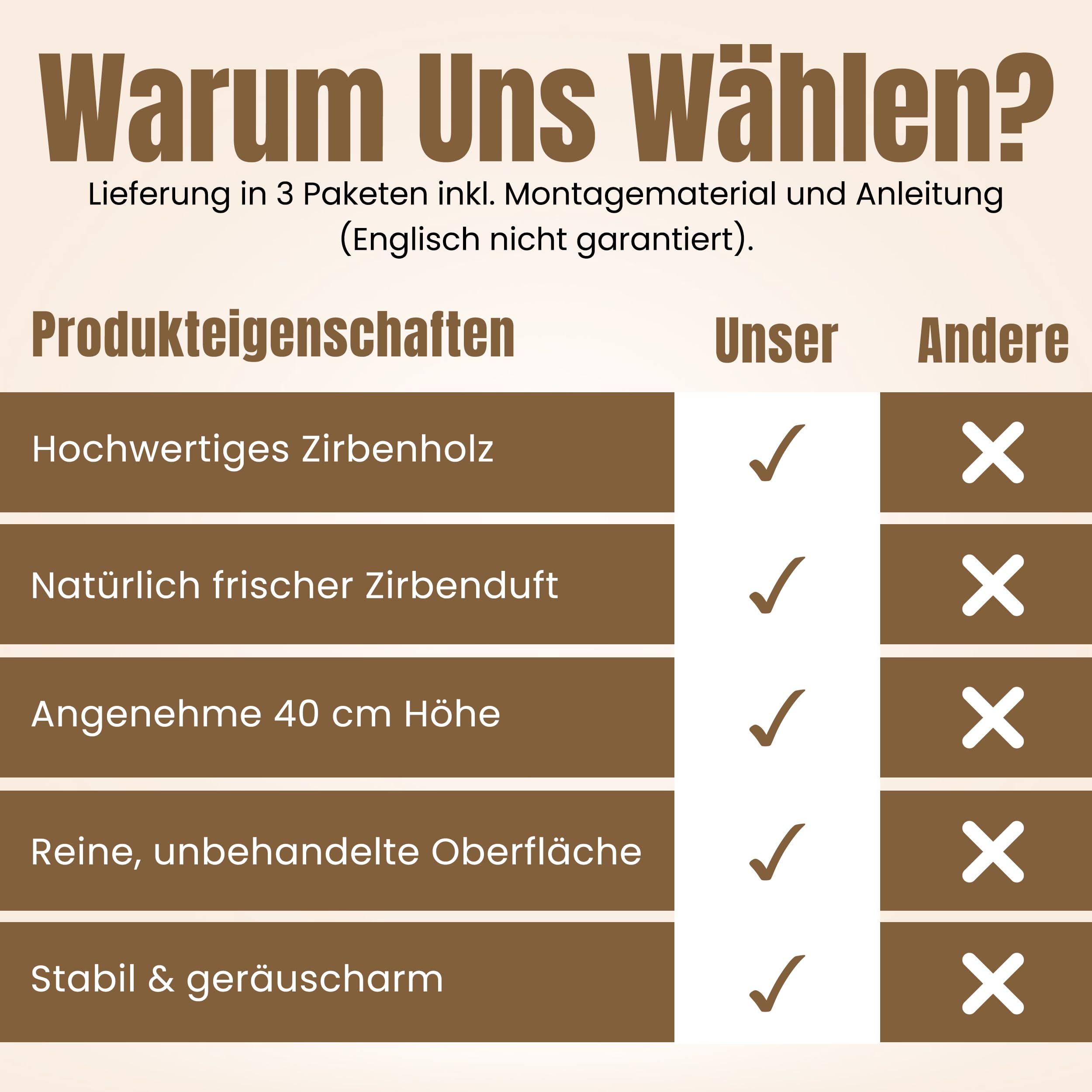 Geborgenschlafen Massivholzbett 90×200 cm aus Zirbe Natur | Unbehandelt LOVA Holzbett mit Komforthöhe 40 cm & Einlegetiefe 17 cm – Stabil und langlebig Massivholz-Bett