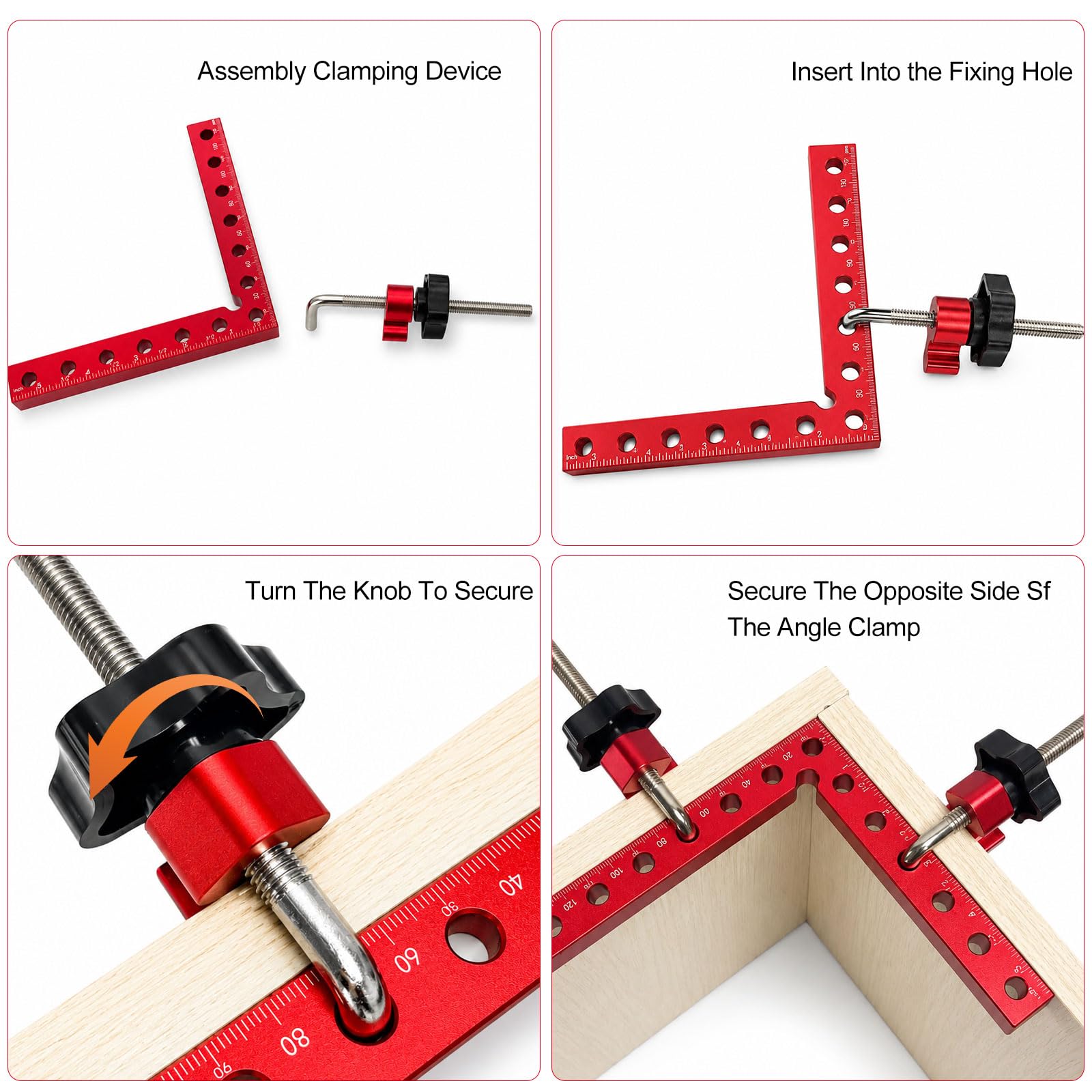 Set 8 morsetti angolari 90°140mm+80mm per lavorazione legno fai da te | Alluminio alto resist, anod nano, antiruggine, doppia scala 3 lati, 13 fori, smusso CNC, multi combinazione