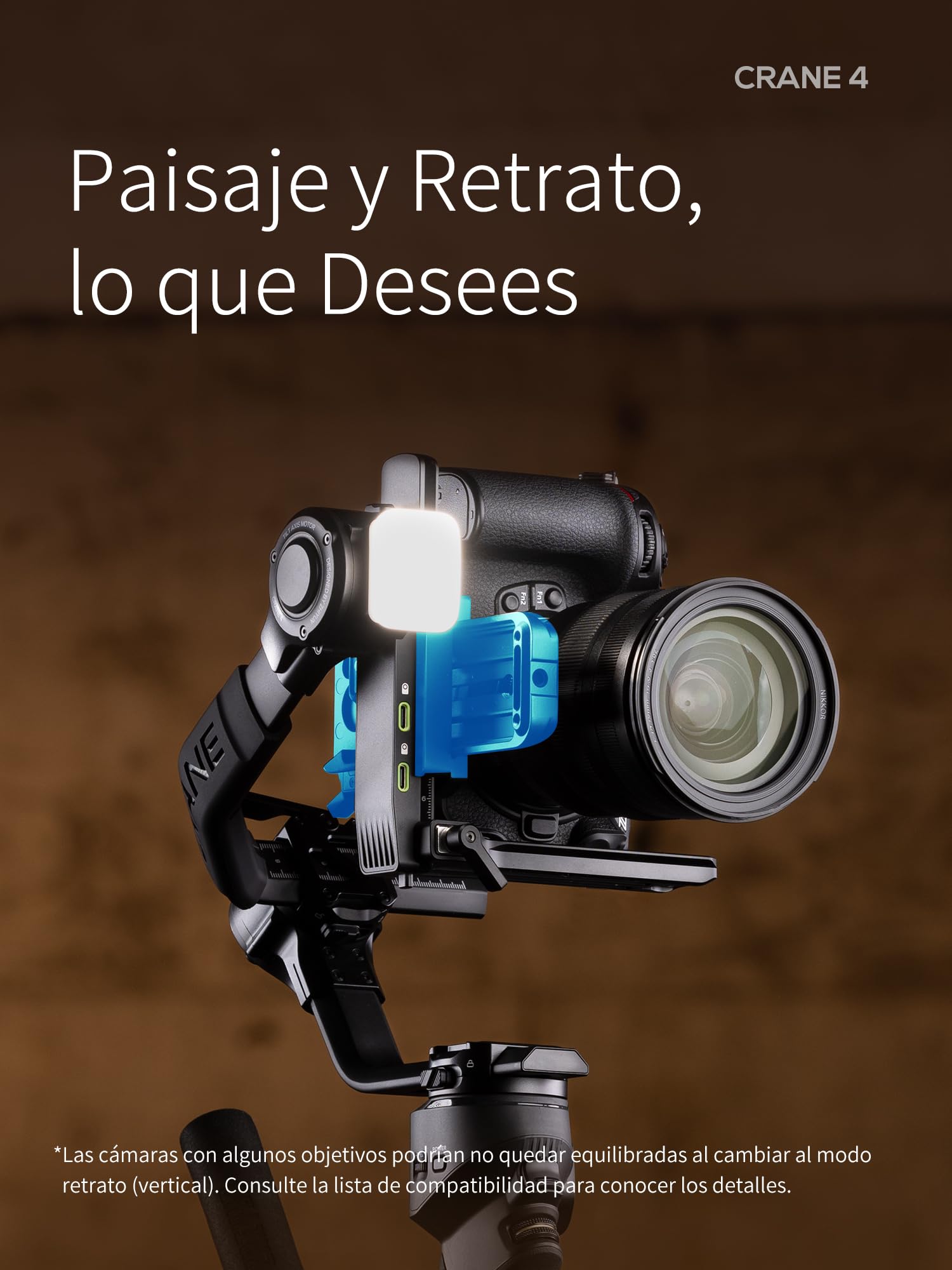 ZHIYUN Crane 4 [Official] Estabilizador Gimbal para cámara DSLR y sin Espejo estabilizador de 3 Ejes con trípode/Bolsillo/lámpara de vídeo para Nikon/Canon/Sony/Panasonic/Fujifilm | Para Nikon, Sony, Panasonic, Canon, Fujifilm BMPCC 6K, Fill Light, PD de