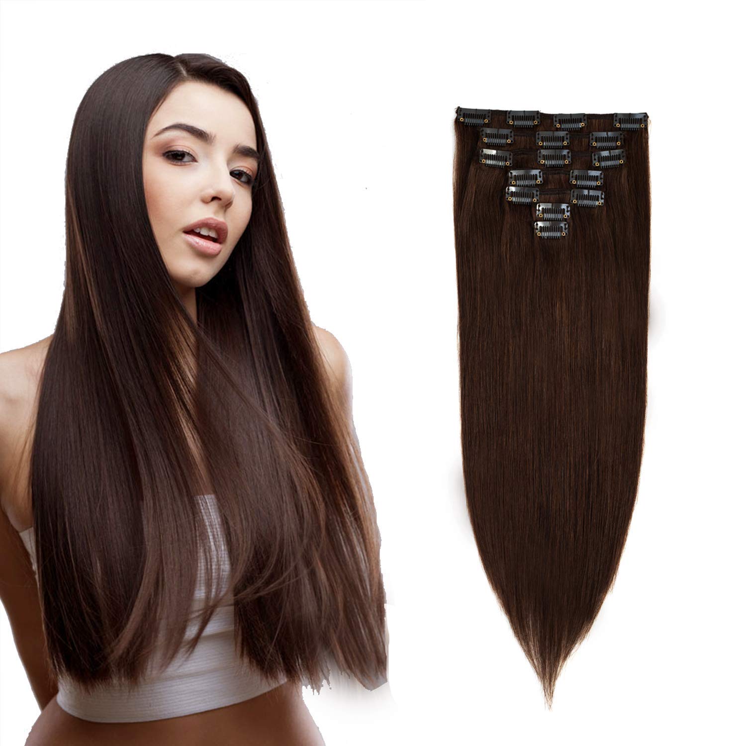 Real Clip in Hair Extensions for Black Women Dark Brown 7