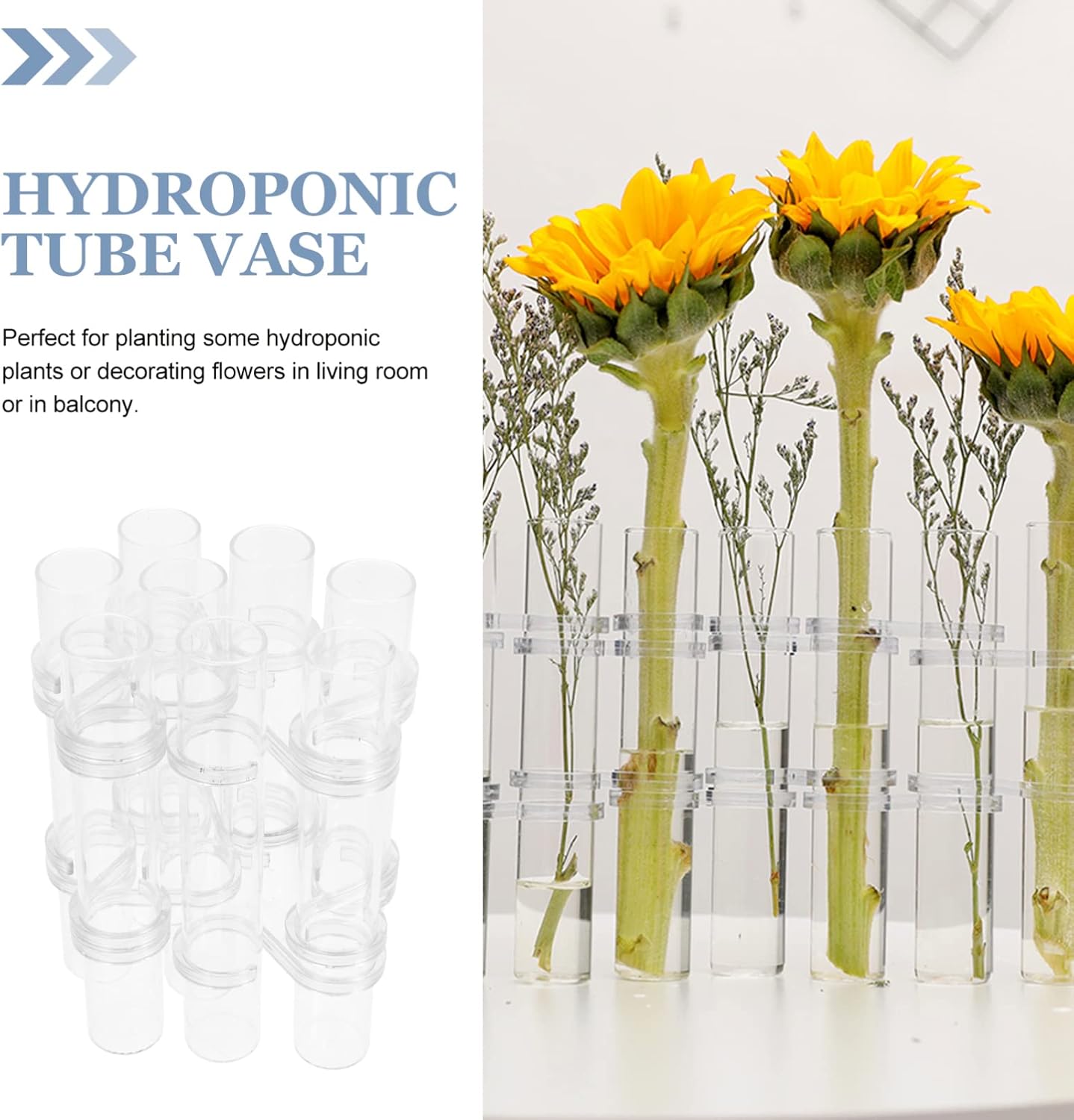 8Pcs Test Tube Vase Glass Test Tube Plant Terrarium Clear Glass Flower Vase Decorative Planter Hydroponic Flower with Hooks and for, 18cm