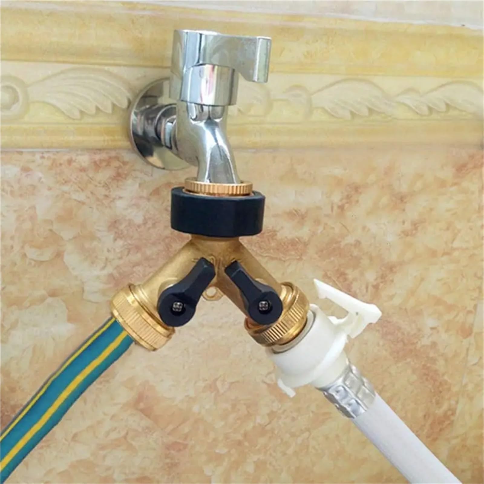 Connettore Multi-Rubinetto sdoppiatore for Tubo Adattatore for Acqua da Giardino a 2 Vie Rubinetto distributore a Y Valvola di Flusso Indipendente per Irrigazione Giardino(Gold-2pcs)