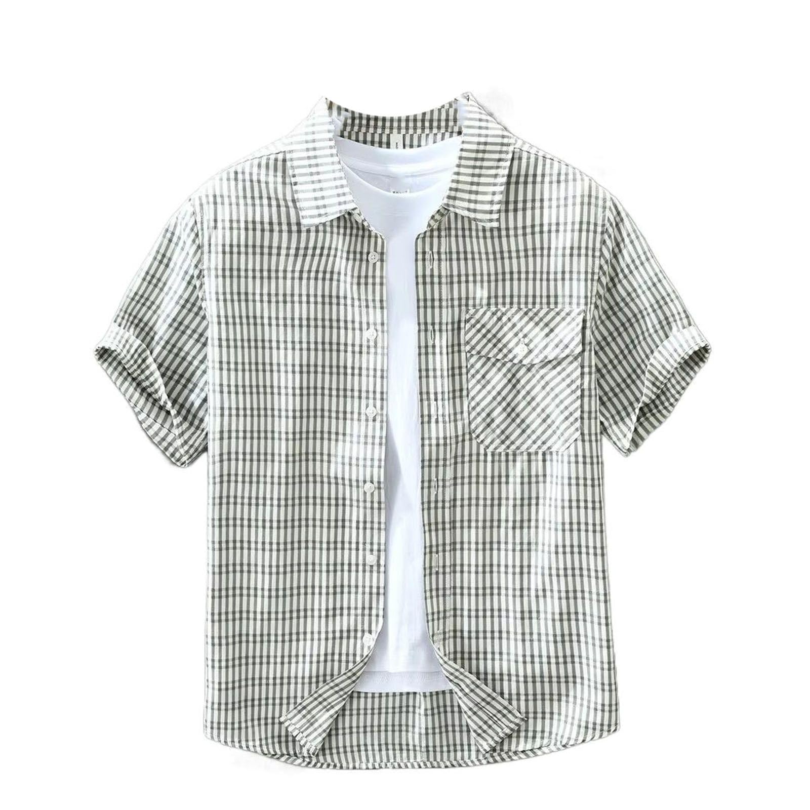 Camicetta Leggera da Uomo a Quadri con Colletto abbattuto, Top Casual da Ufficio Estivo