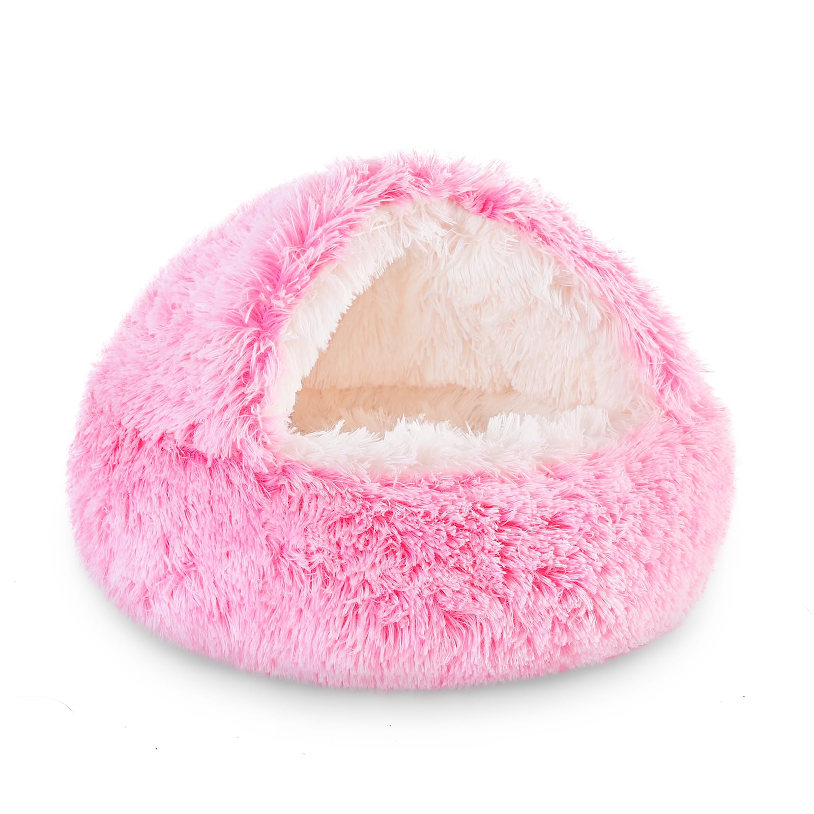 NOYAL Dog Bed Round Hooded Plush Cat Cave Donut Anti Anxiety Fluffy Dog Bed for Small Medium Dog and Cat