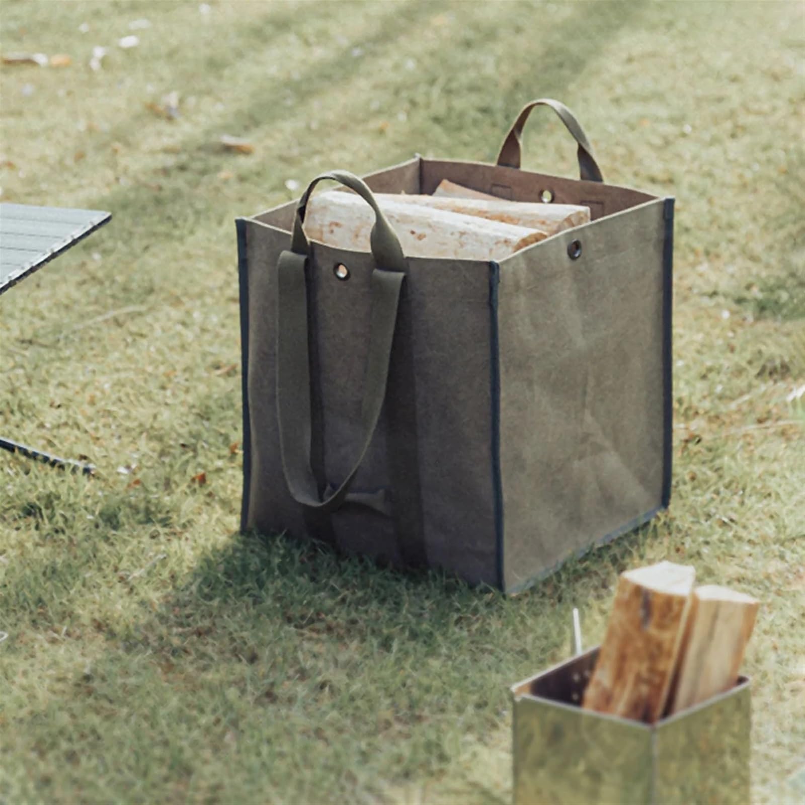 Canvas Firewood Storage Bag Large Capacity Dark Green