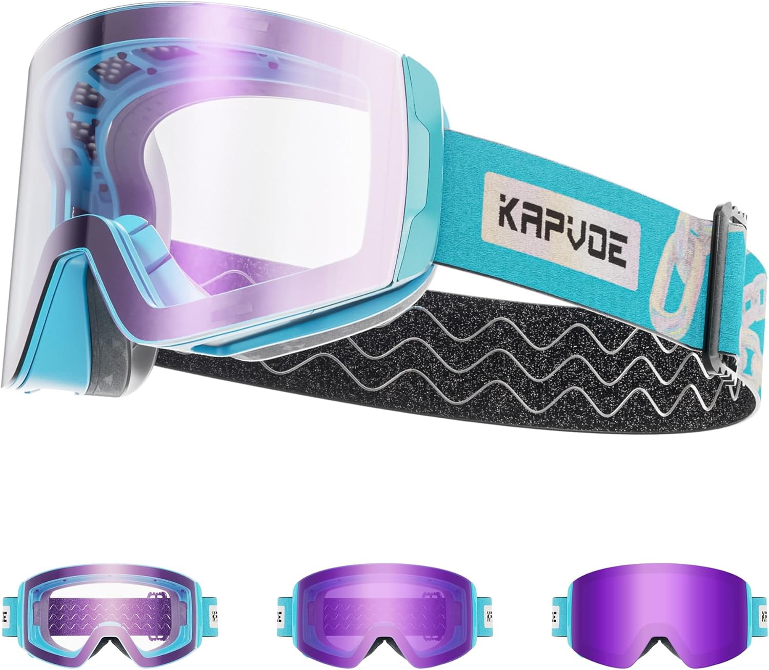KAPVOE Photochromic Ski Goggles Snowboard OTG Snow Glasses Magnetic Lens Men Women UV400 Protection Anti fog skating K718