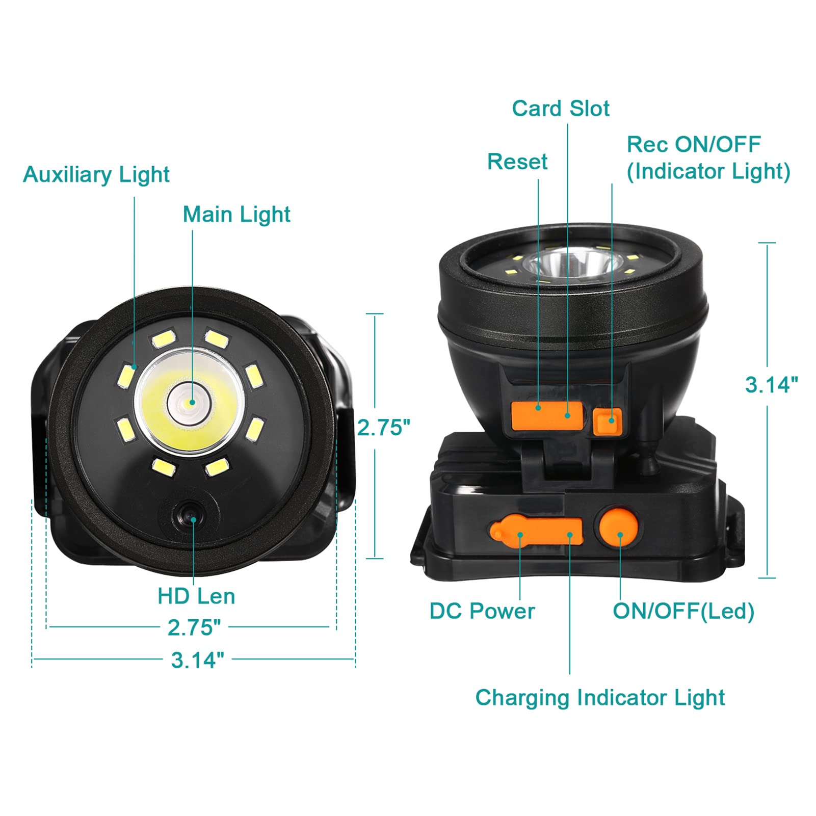 CaméRa Frontale 1080p, CaméRas Vidéo Rechargeables RéGlables MontéEs sur la TêTe, CaméRa Corporelle Portable éTanche IPX4 pour la Randonnée, Le Camping, la PêChe
