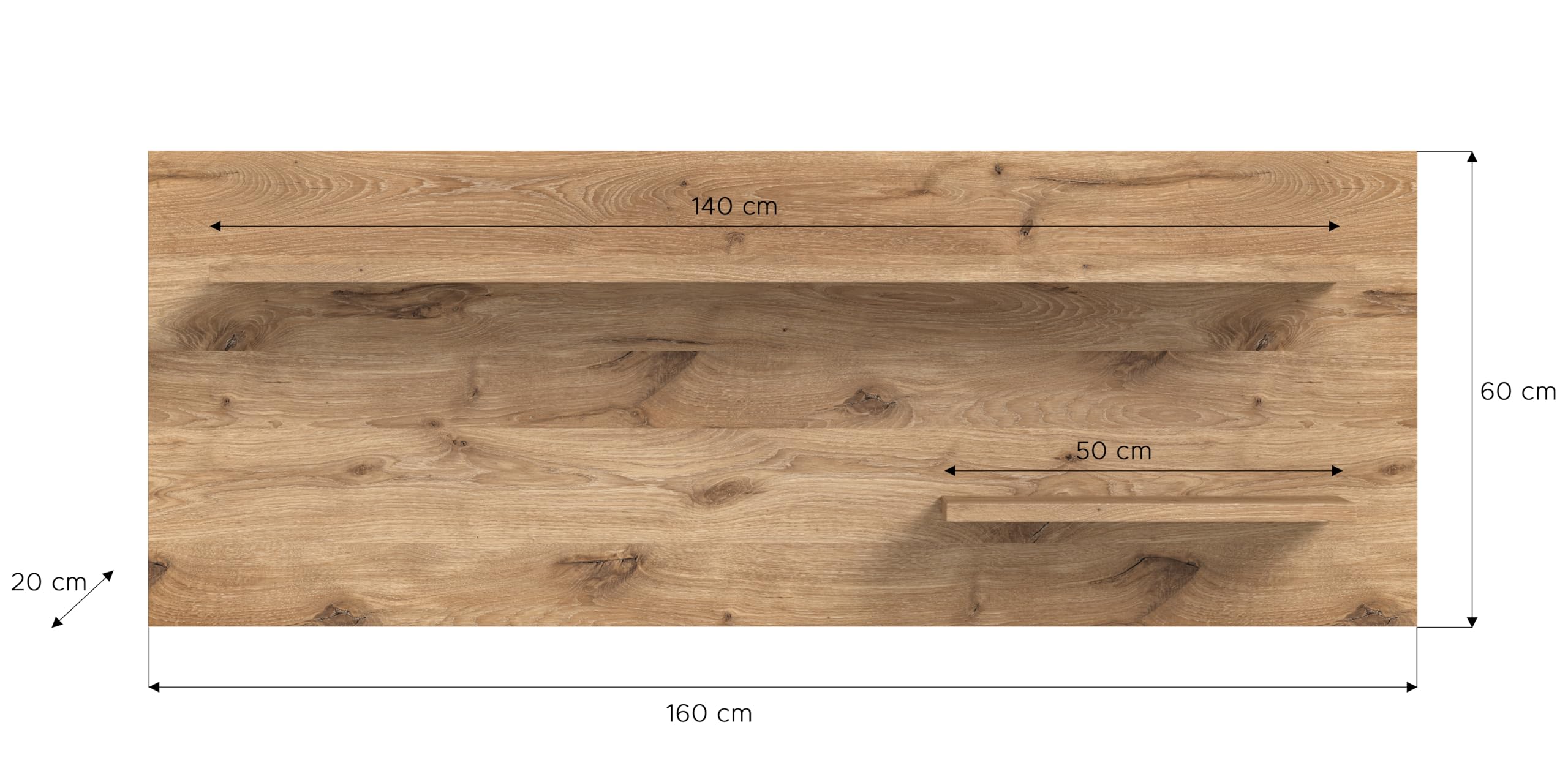 xonox.home Wohnen Woody X4LB9T52 Wandboard Wandregal Regal in Nox Oak Nb., ca. 160x60x20 cm