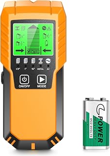 Povlen 5-in-1 Stud Finder Wall Scanner: Detects Wood Studs, Metal, Pipes, Live AC Wires up to 2.36" Deep - Yellow