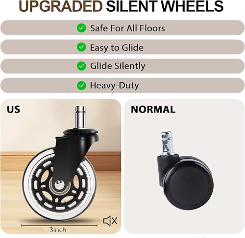 Miniatura 4 de Silla de escritorio de oficina en casa, silla ergonómica de PU para computadora con soporte lumbar, altura ajustable, silla giratoria de 360,