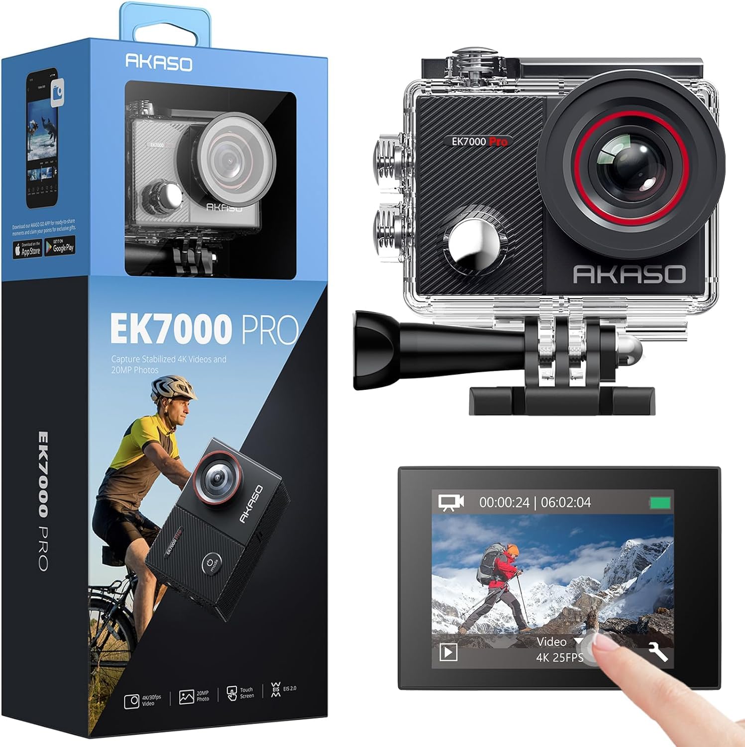 AKASO EK7000 Pro 4k30fps WiFi Action Camera for Photo and Video with Touch Screen EIS 131ft Waterproof Underwater Vlogging Camera, Remote Control 5X Zoom with Helmet Accessories Kit (Standalone)-picture-16