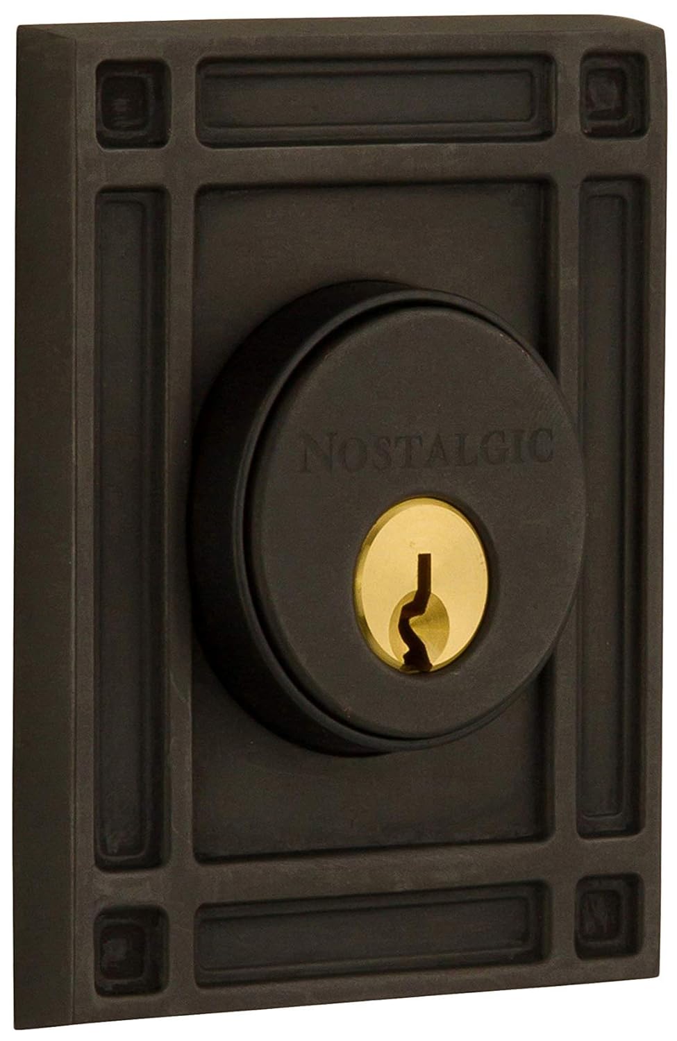 Nostalgic Warehouse 715155 Mission Plate Double Cylinder Deadbolt Mission Door Knob in Oil-Rubbed Bronze,