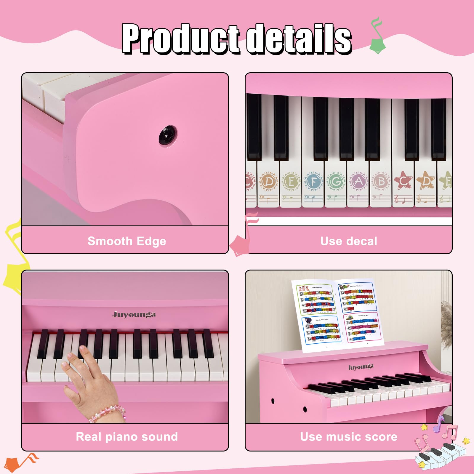 JUYOUNGA Kinder Klavier Tastatur Spielzeug - 25 Tasten Digitalpiano für Kinder, Mini Musik Lerninstrument Spielzeug, Holz Klavier für Kleinkinder Mädchen Jungen