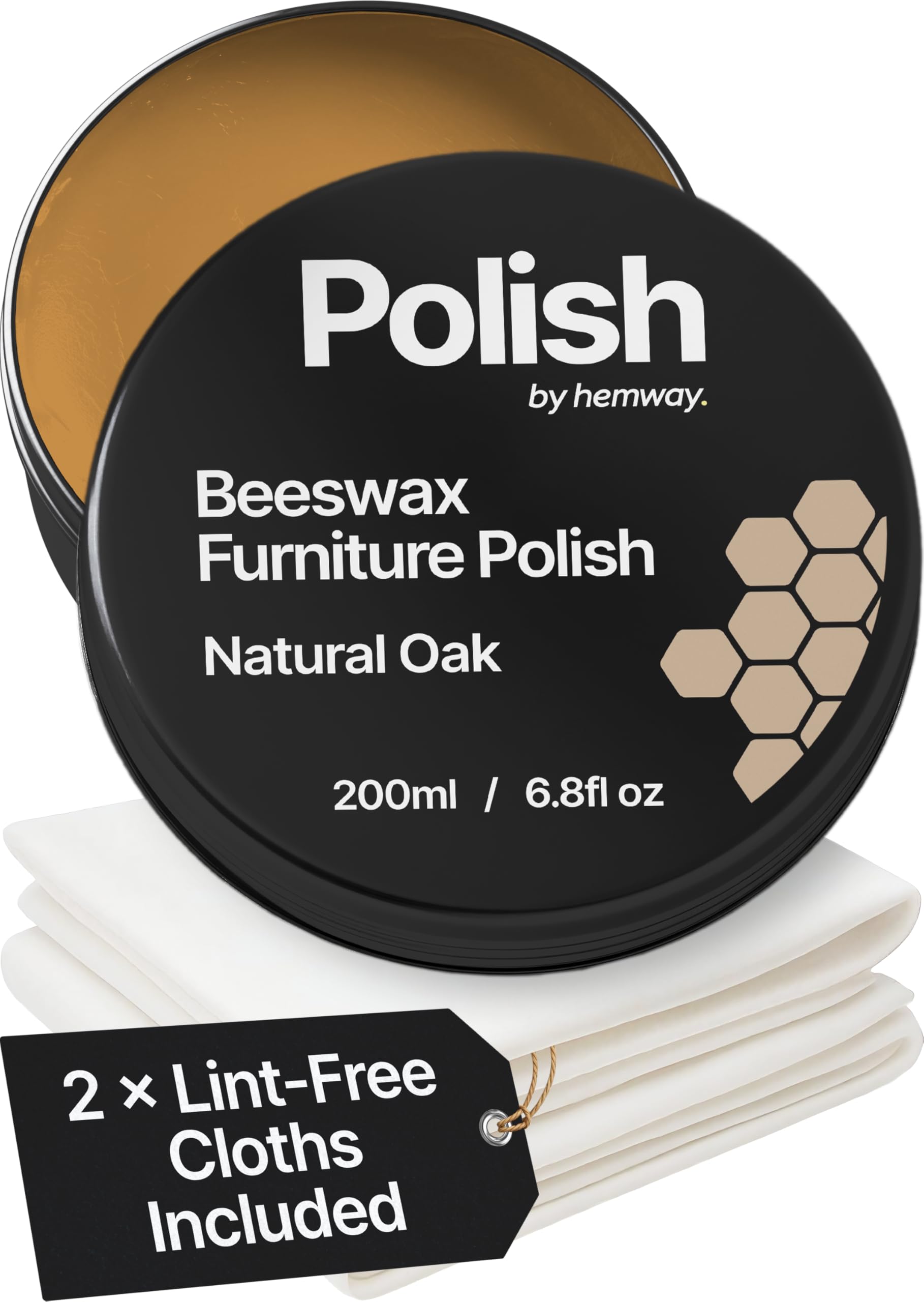 Natural Oak Beeswax Furniture Polish 200 ml / 6.8 fl oz, & 2 Lint-Free Cloths, Natural Wood Wax Protection Bees Wax for Modern & Antique, Restores & Protects, Long-Lasting, Beeswax Polish for Wood