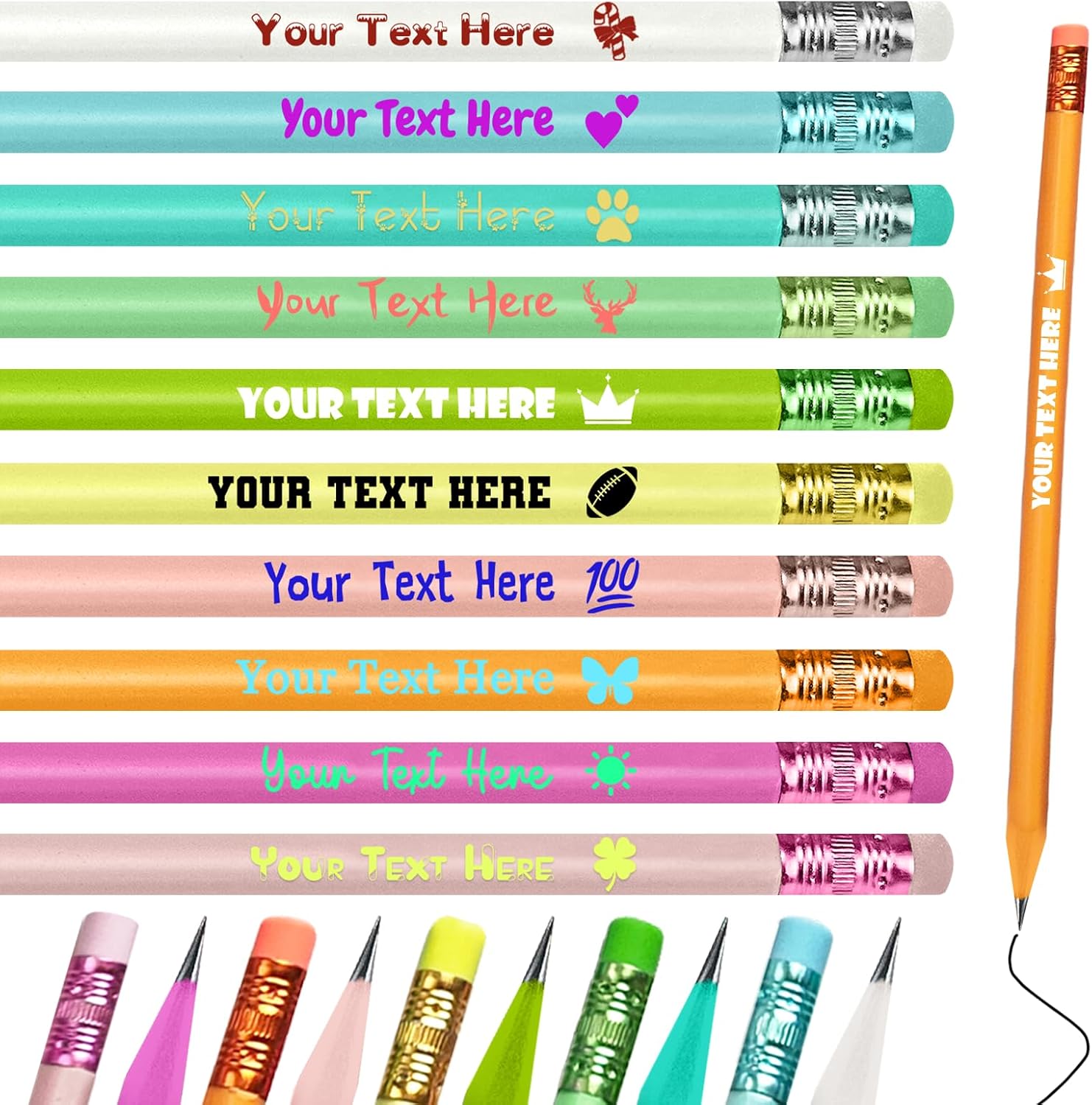 Personalized Pencils Bulk Custom Pencils Engraved with Your Name Text Logo Customized #2 Triangular Pencil Back to School Student Teacher Offices Gifts