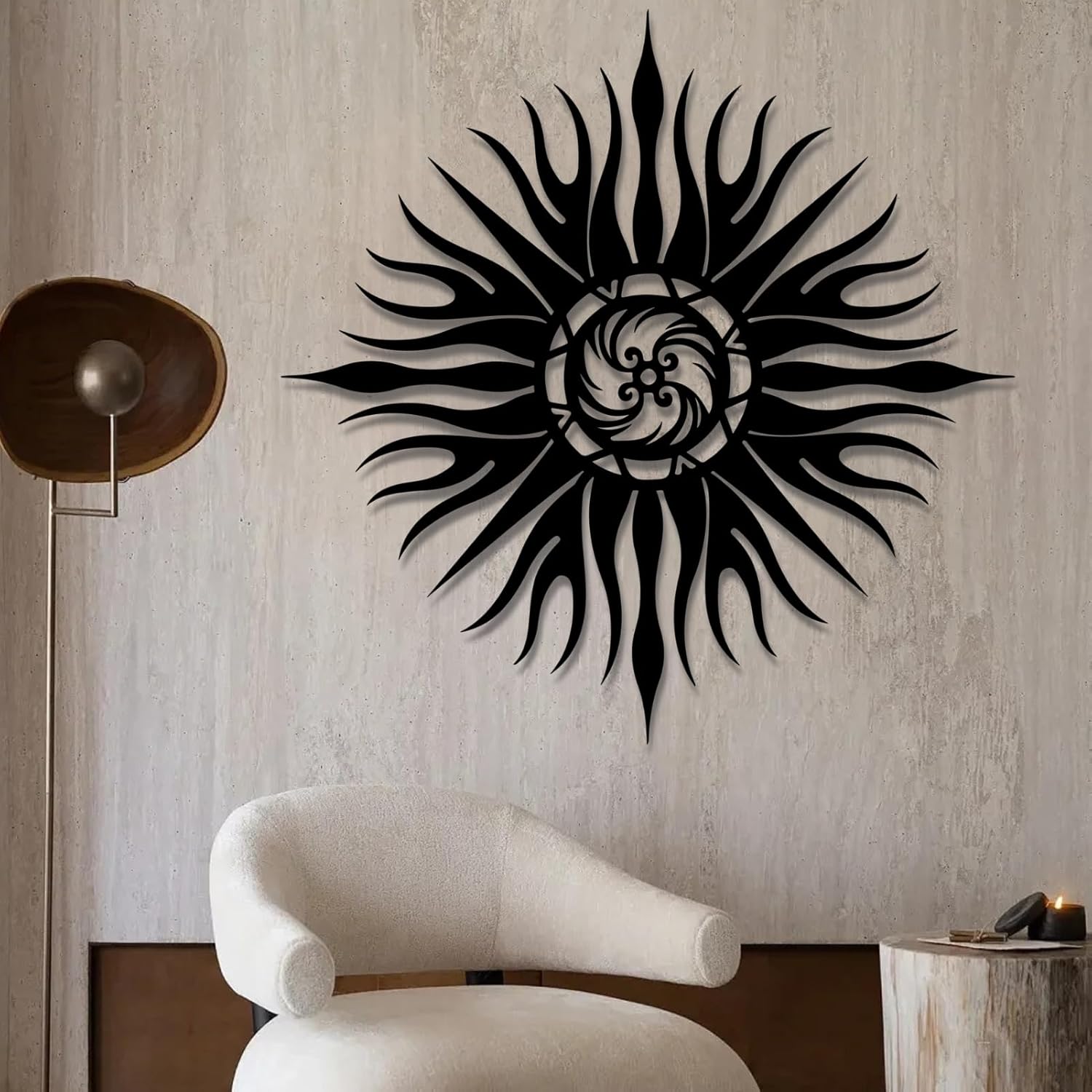 Oxzcimty Metal Wacky Sun Wall Decor,Large Metal Sun Burst Outdoor Wall Decor for Living Room (Black, 24x24inch / 60x60cm, metal wall art)