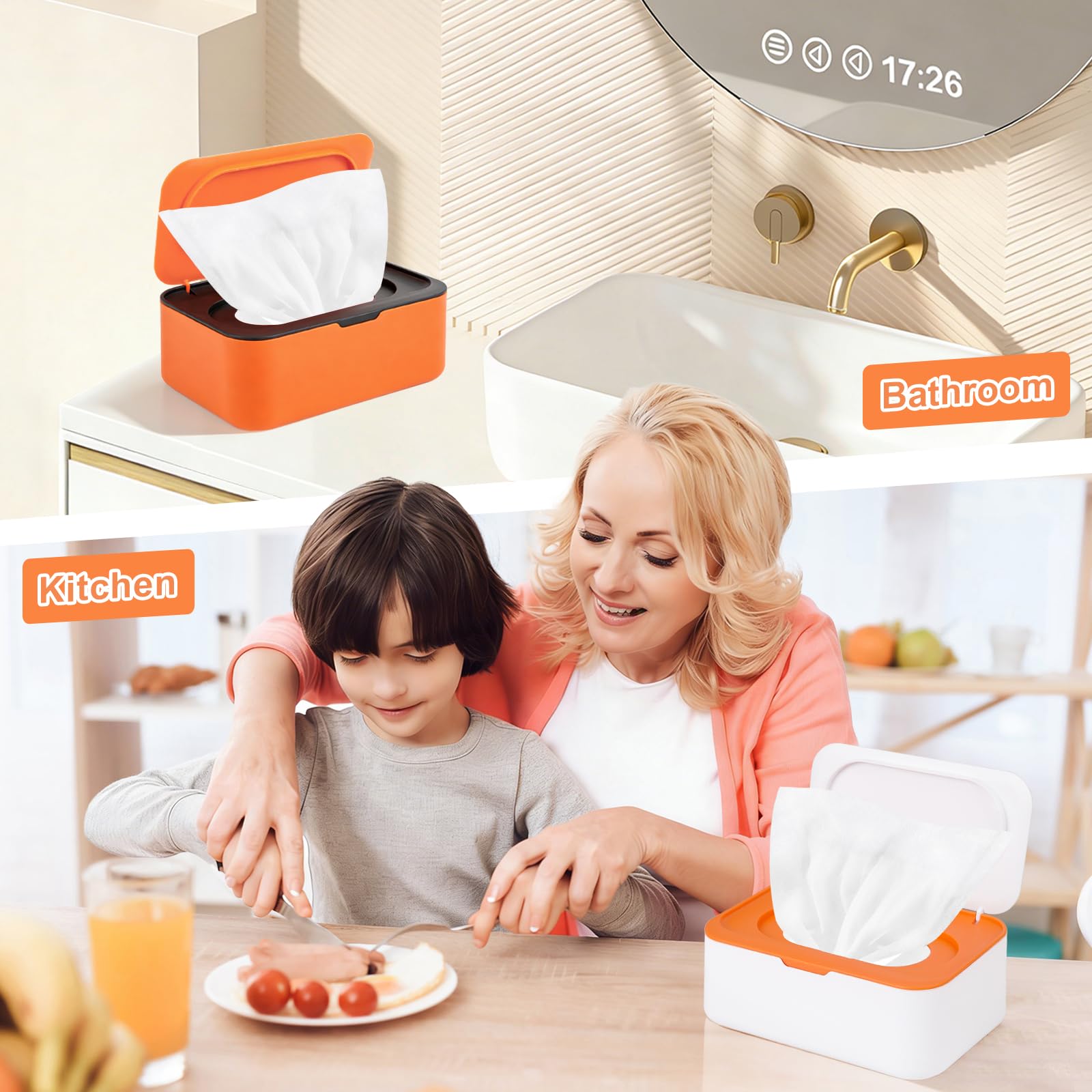 Lot de 8 distributeurs de lingettes pour bébé réutilisables et pochette portable pour lingettes humides, étui rechargeable avec couvercle pour salle de bain, chambre d'enfant, cuisine, bureau, voyage