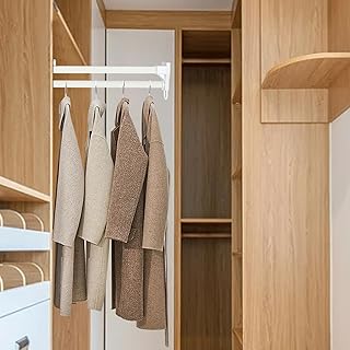 YIYIBYUS Clothes Rail Retractable Closet Pull Out Rod Hanger Wardrobe Storage Organizer (White,Aluminum Alloy, ABS)