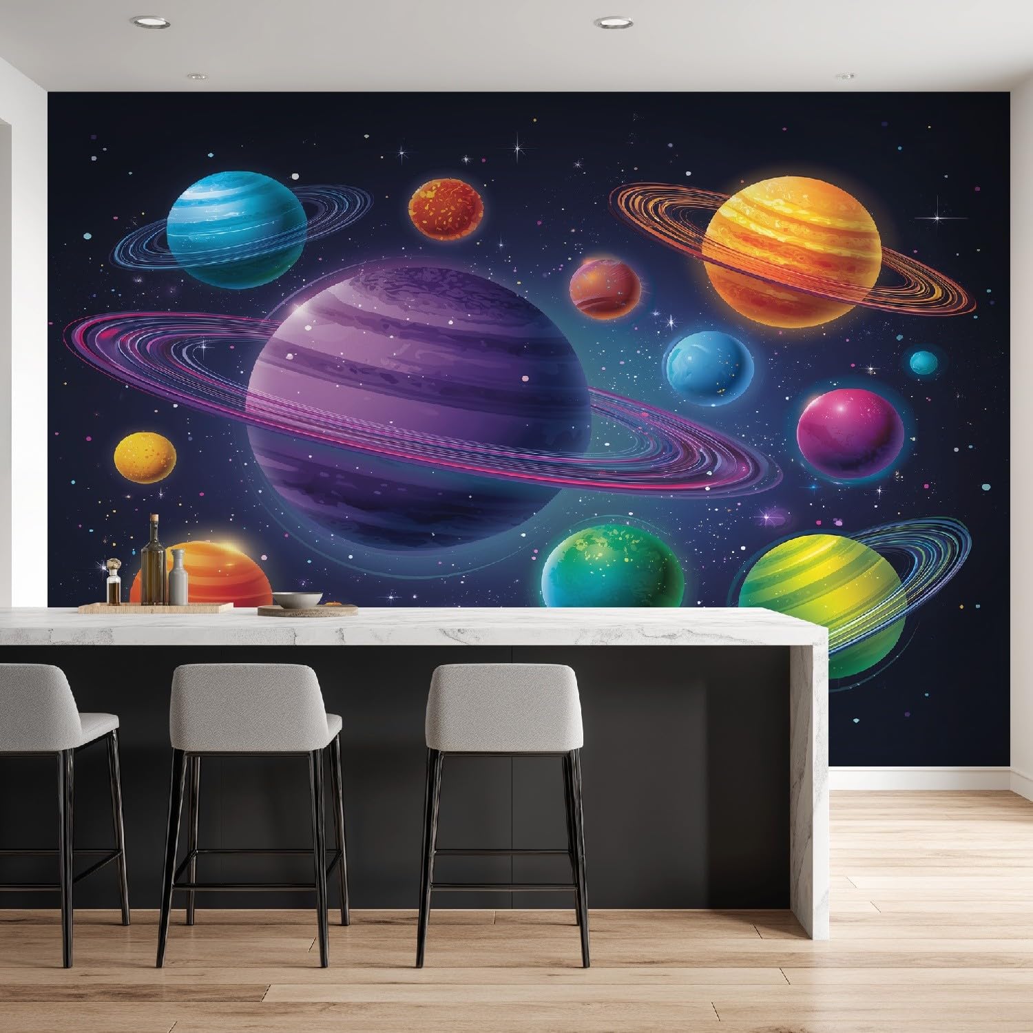 Mural de pared de astronomía de ciencia ficción del espacio exterior, diseño de planetas del sistema solar, calcomanías de pared para decoración del hogar, fondo de televisión, gran arte, pintura