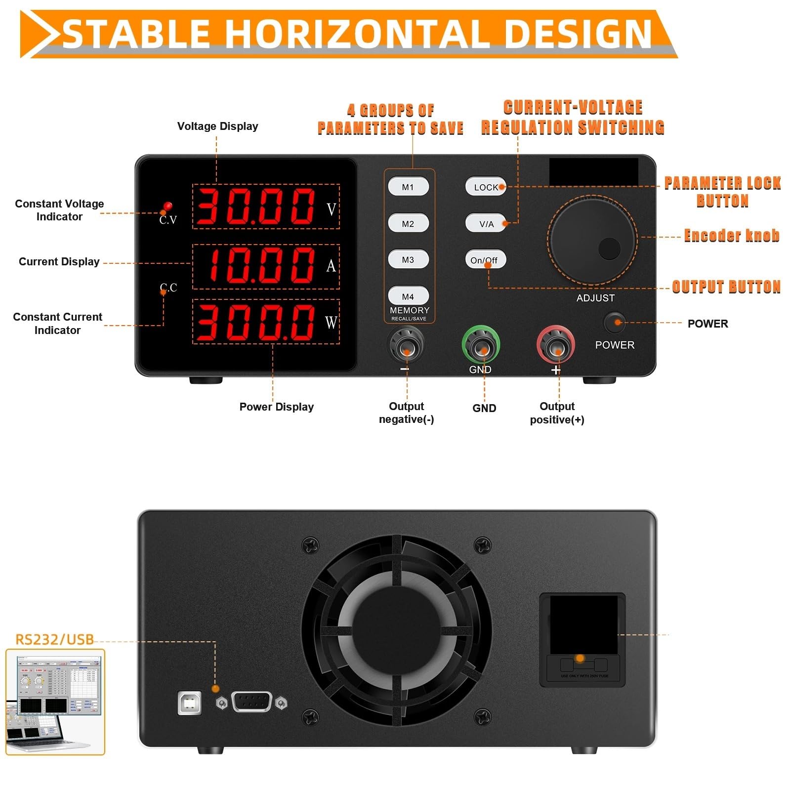 Alimentation électrique, Alimentation de Laboratoire précision à Sortie réglable, régulateur Tension, stabilisateur, Source d'alimentation CC Table avec Logiciel Gratuit
