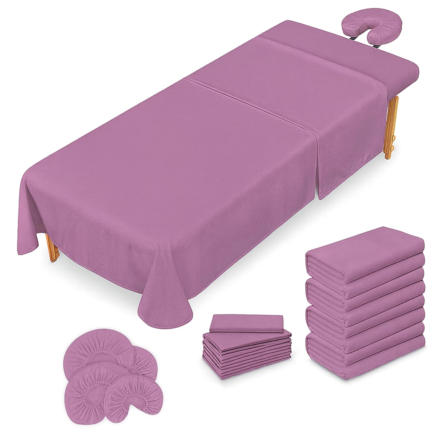 Massage Table Sheets Set – 3 Piece 4 Set, Microfiber Spa Bed Sheets, Cotton-Feel Massage Bed Cover, Wrinkle & Oil Resistant, Soft Accessories for Estheticians – Lavender
